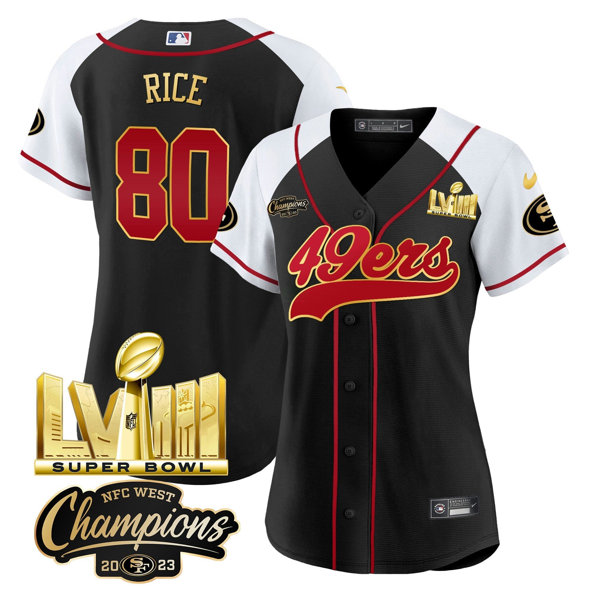Camisa NFL Women’s NFC West Champions & Super Bowl LVIII Dourada Patch Jersey