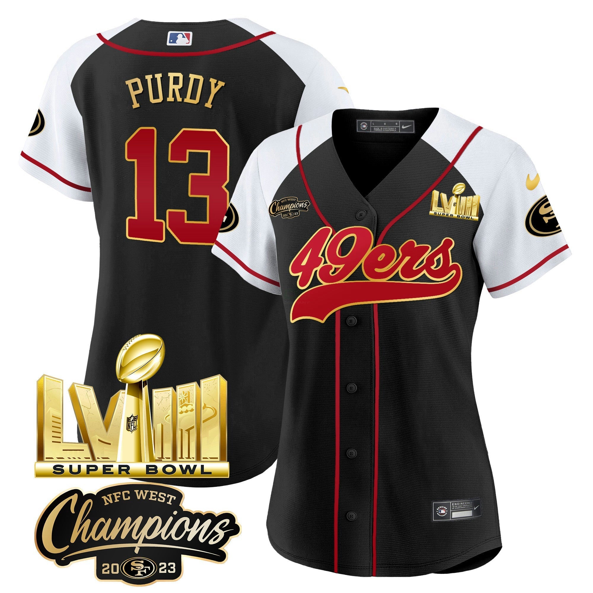 Camisa NFL Women’s NFC West Champions & Super Bowl LVIII Dourada Patch Jersey