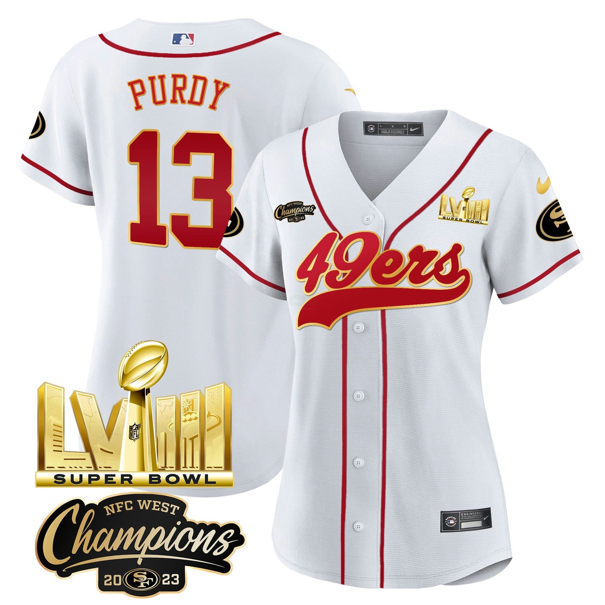Camisa NFL Women’s NFC West Champions & Super Bowl LVIII Dourada Patch Jersey