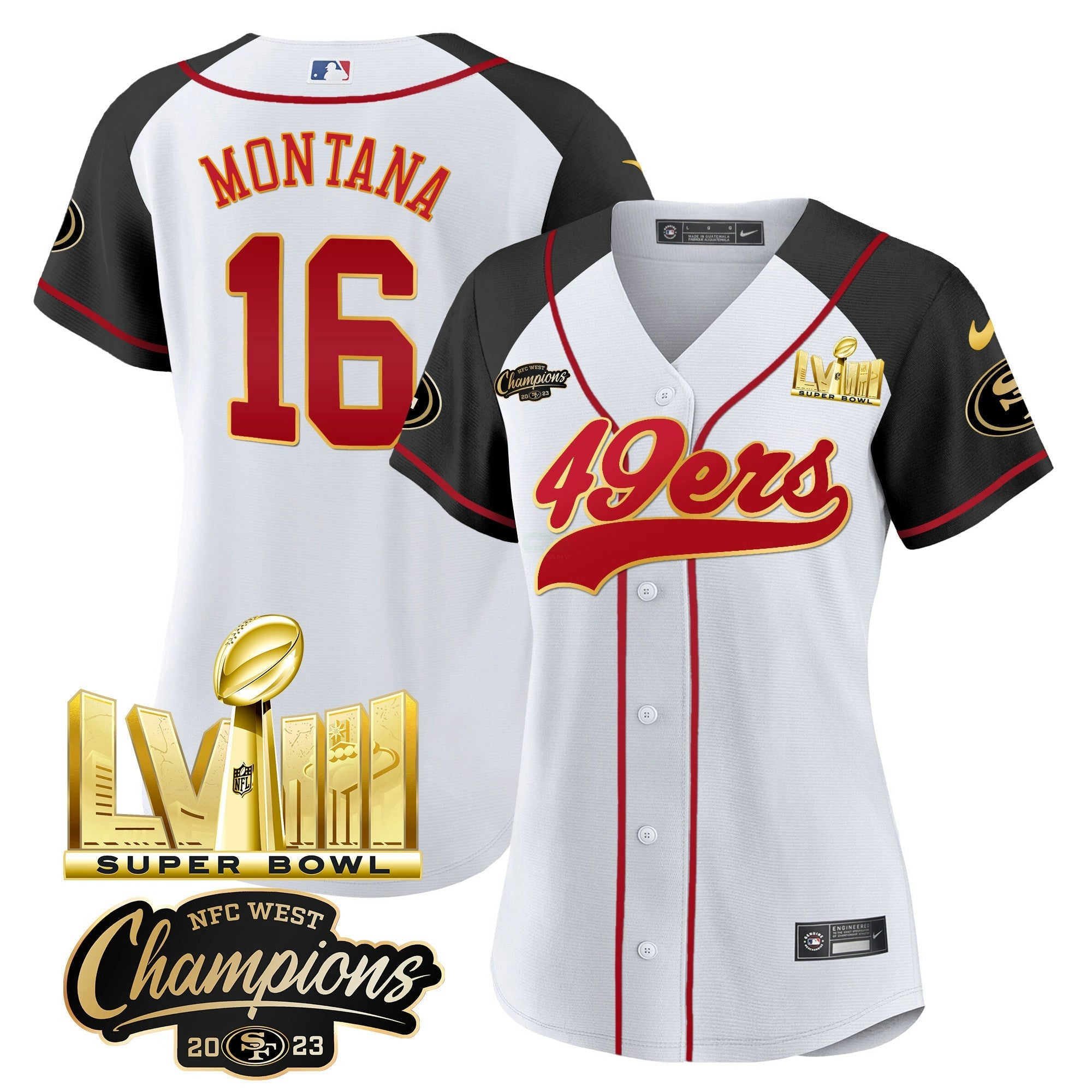 Camisa NFL Women’s NFC West Champions & Super Bowl LVIII Dourada Patch Jersey