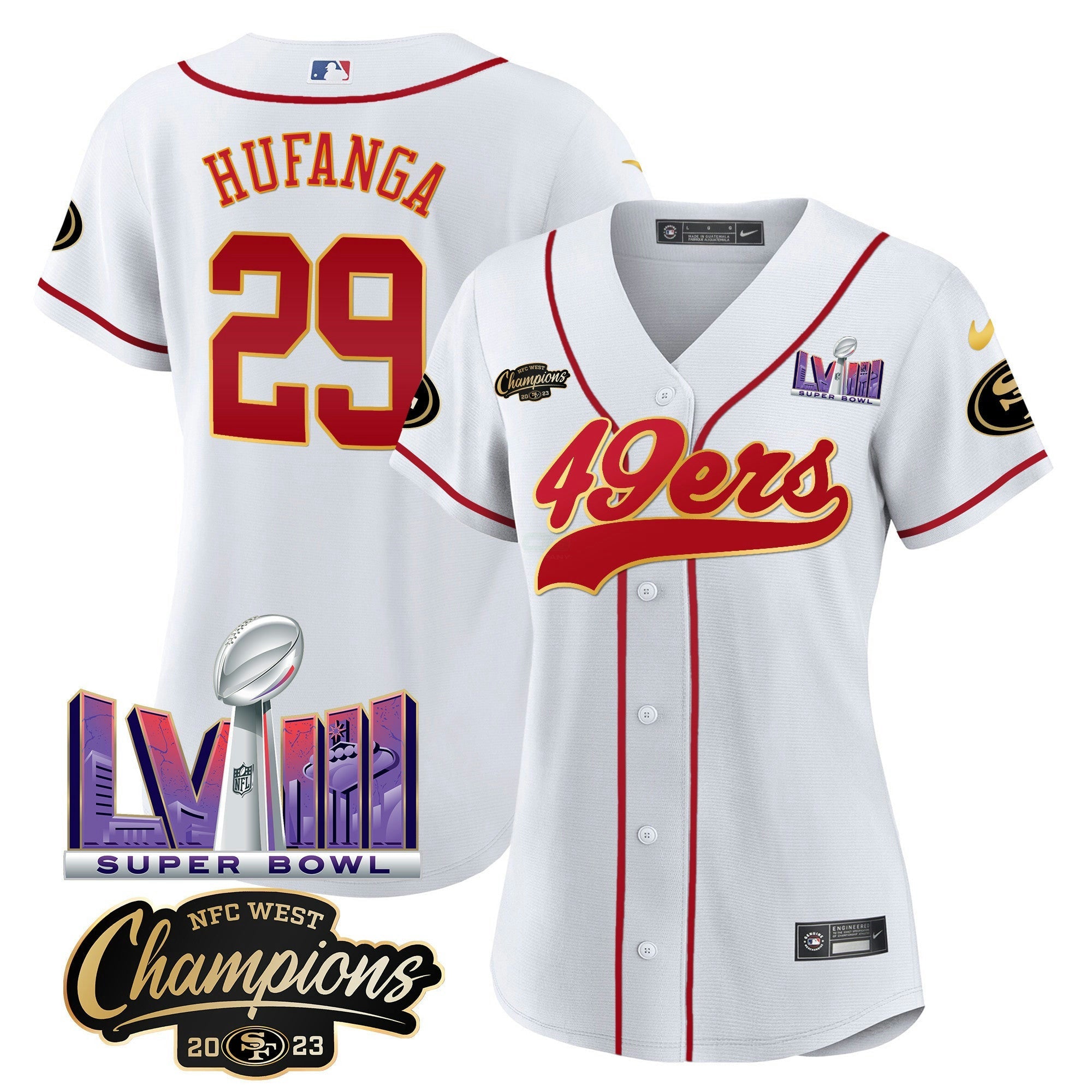 Camisa NFL Women’s NFC West Champions & Super Bowl LVIII Patch Jersey