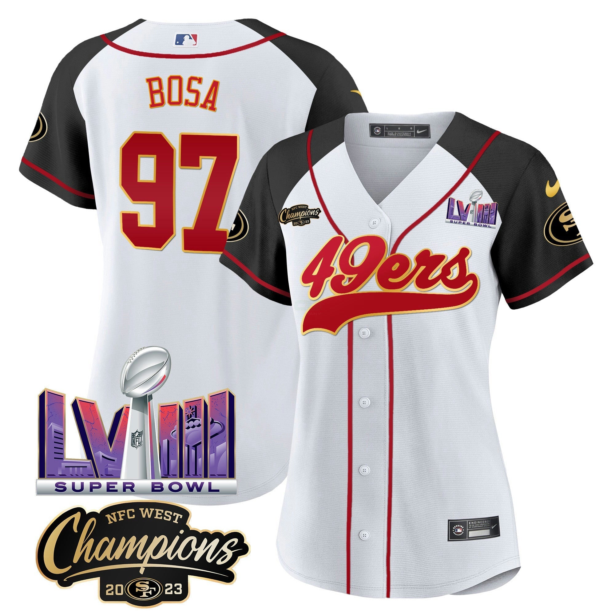 Camisa NFL Women’s NFC West Champions & Super Bowl LVIII Patch Jersey