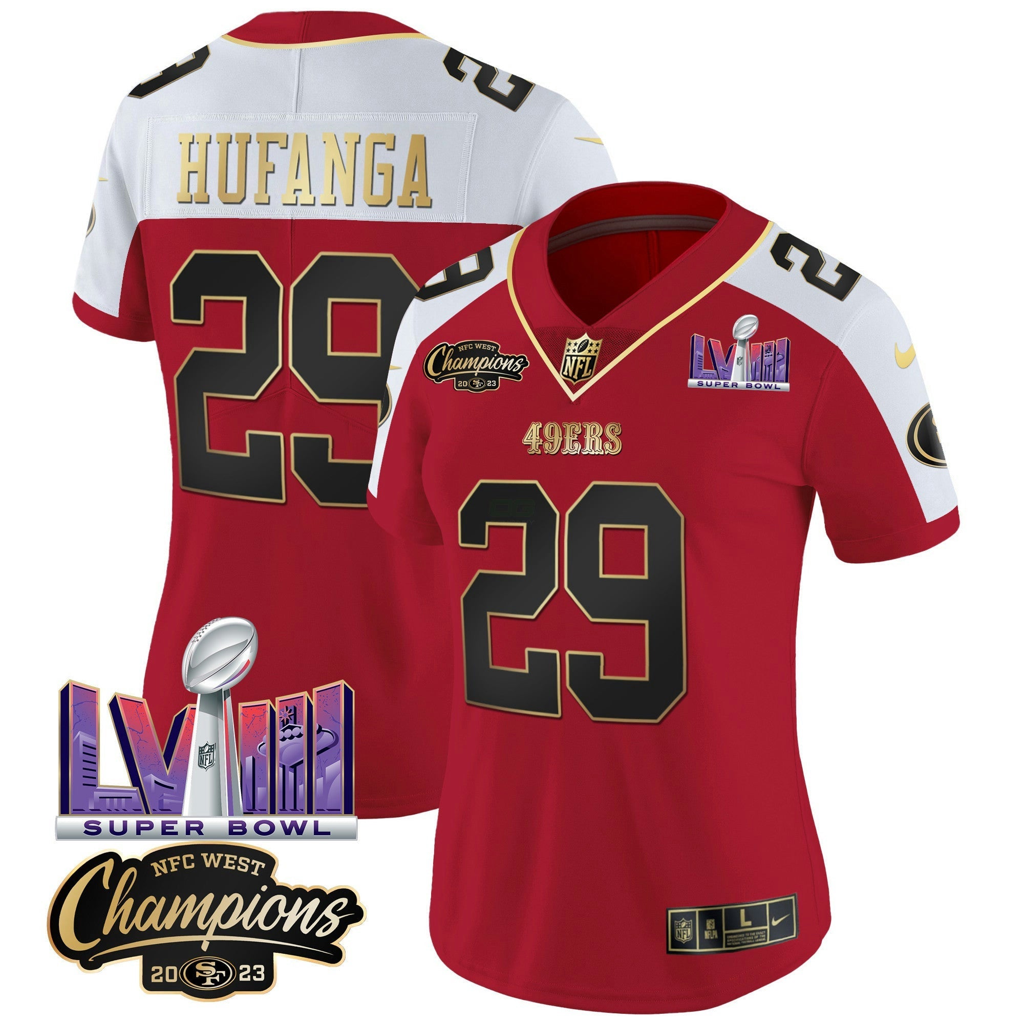 Camisa NFL Women’s NFC West Champions & Super Bowl LVIII Patch Vapor Jersey V2