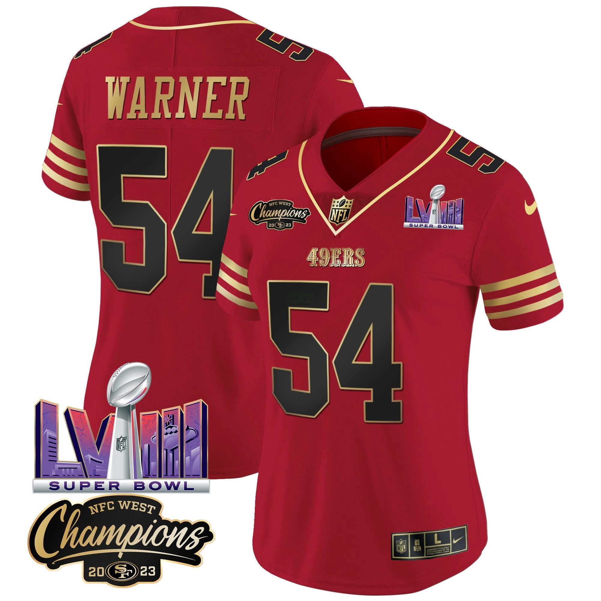 Camisa NFL Women’s NFC West Champions & Super Bowl LVIII Patch Vapor Jersey V2