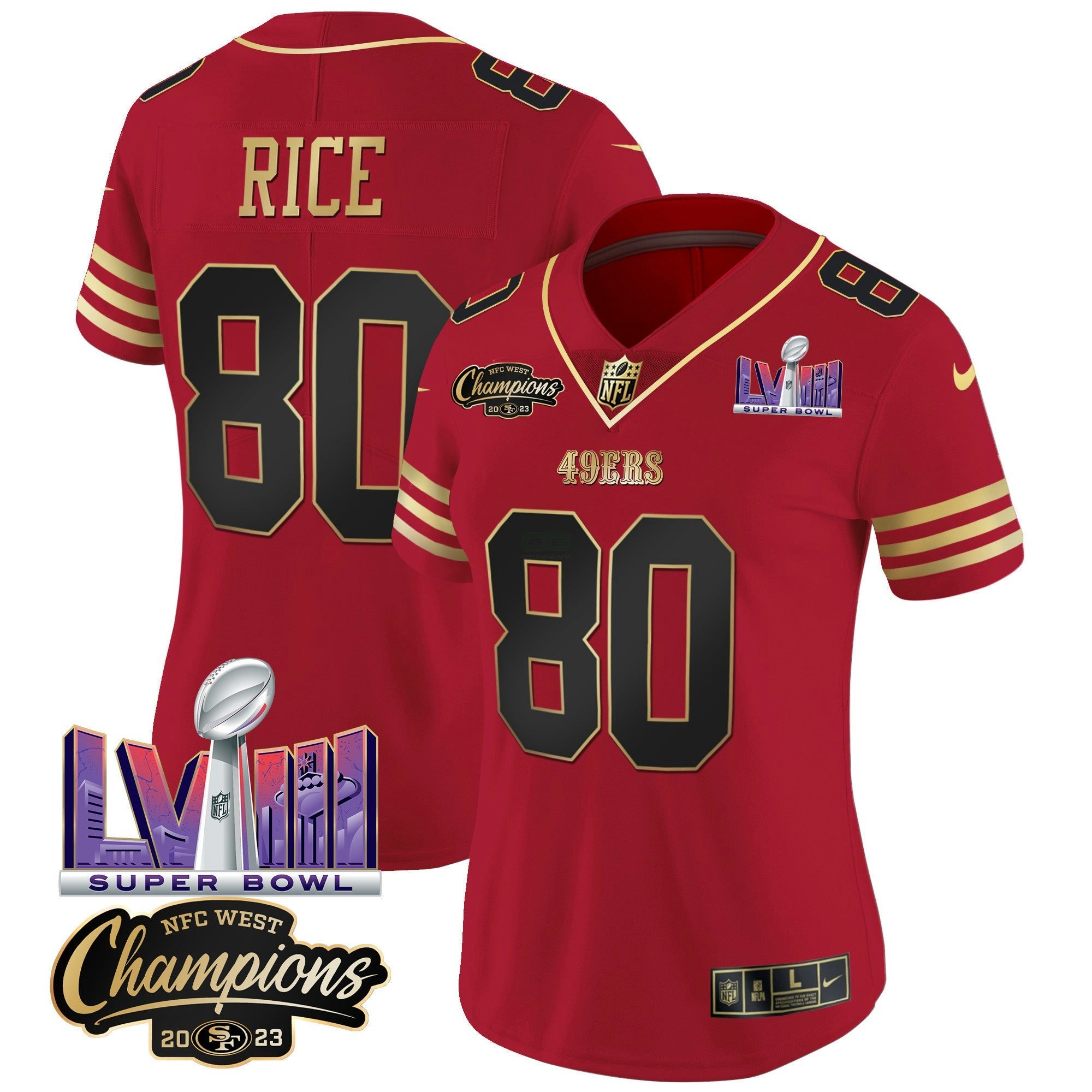 Camisa NFL Women’s NFC West Champions & Super Bowl LVIII Patch Vapor Jersey V2
