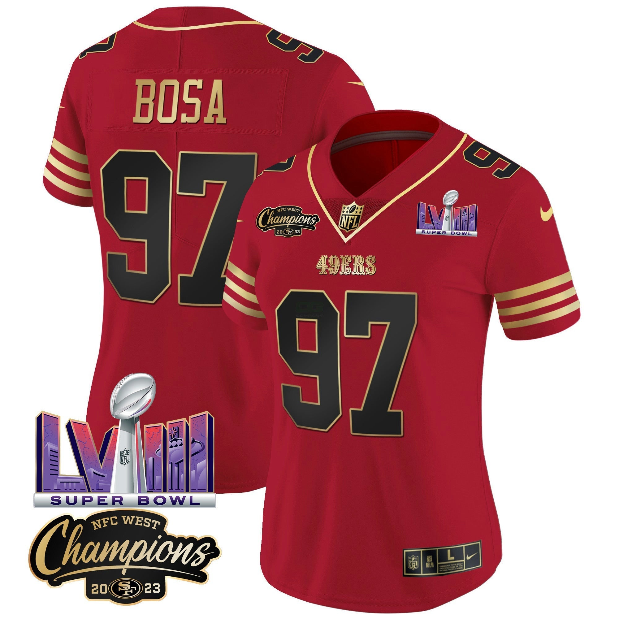 Camisa NFL Women’s NFC West Champions & Super Bowl LVIII Patch Vapor Jersey V2