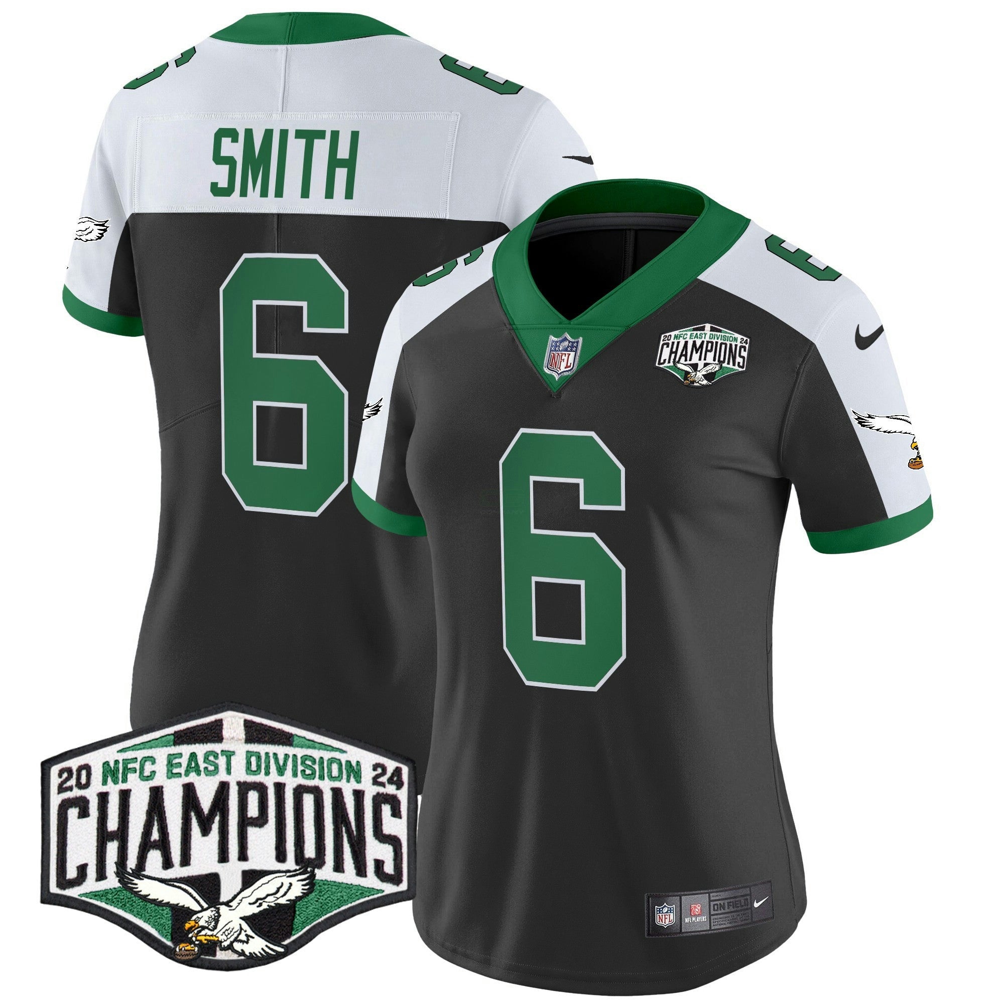 Camisa NFL Women’s Philadelphia Kelly Green 2024 NFC East Division Champions Vapor Limited Jersey
