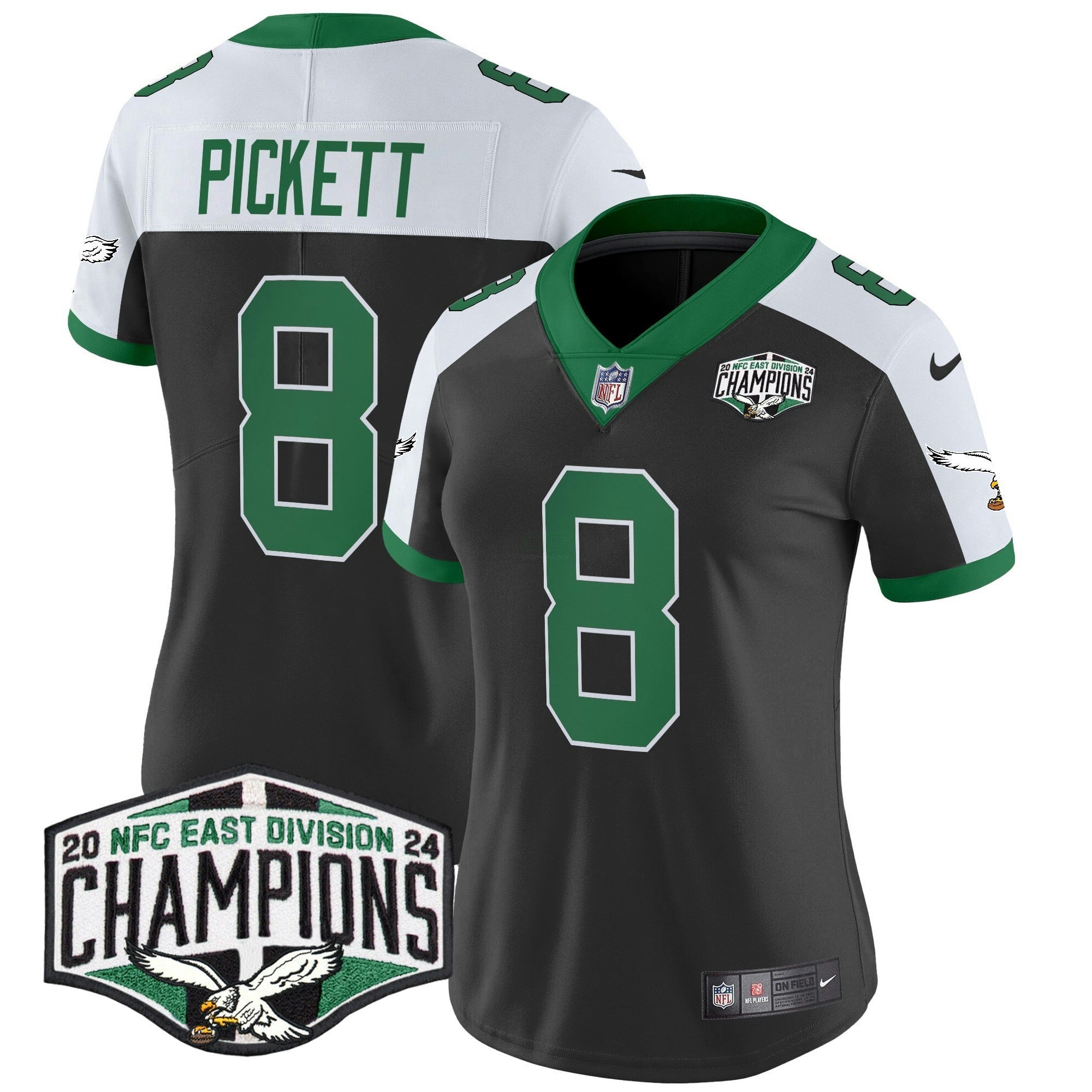 Camisa NFL Women’s Philadelphia Kelly Green 2024 NFC East Division Champions Vapor Limited Jersey