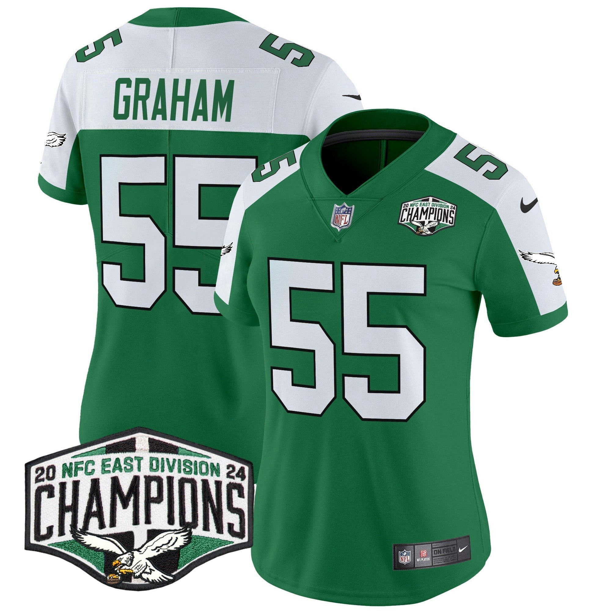 Camisa NFL Women’s Philadelphia Kelly Green 2024 NFC East Division Champions Vapor Limited Jersey