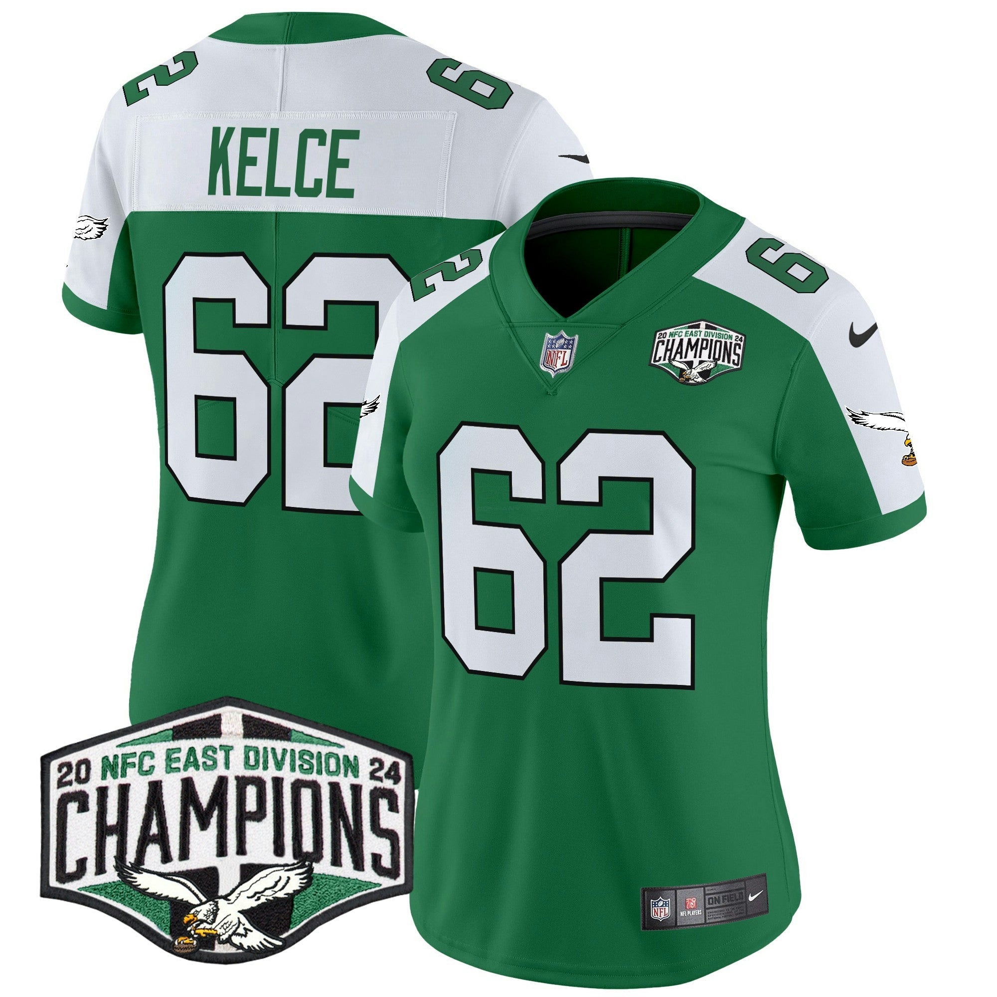 Camisa NFL Women’s Philadelphia Kelly Green 2024 NFC East Division Champions Vapor Limited Jersey