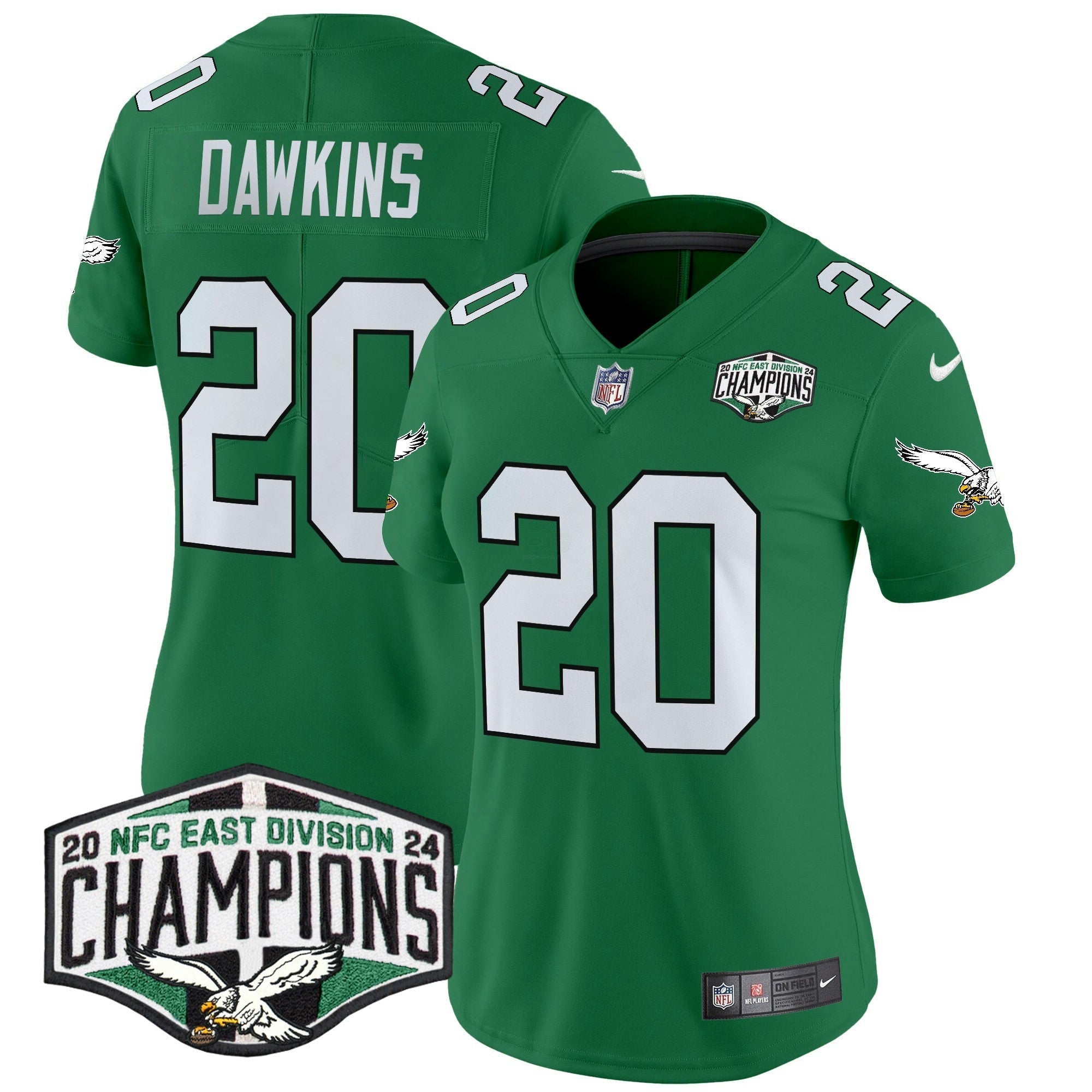 Camisa NFL Women’s Philadelphia Kelly Green 2024 NFC East Division Champions Vapor Limited Jersey