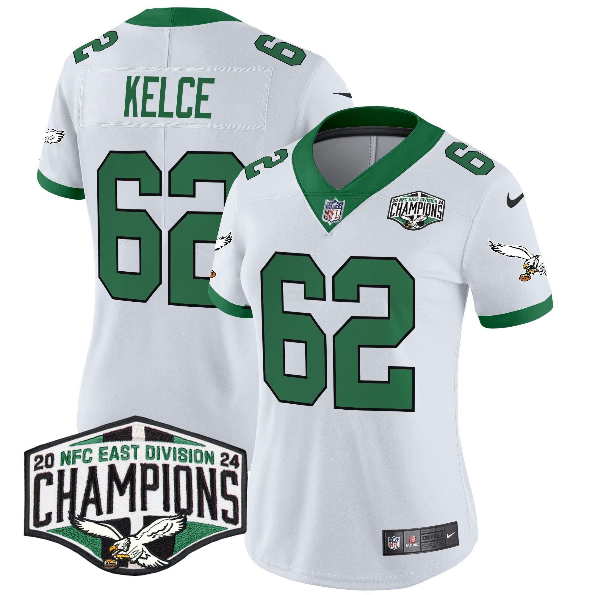 Camisa NFL Women’s Philadelphia Kelly Green 2024 NFC East Division Champions Vapor Limited Jersey