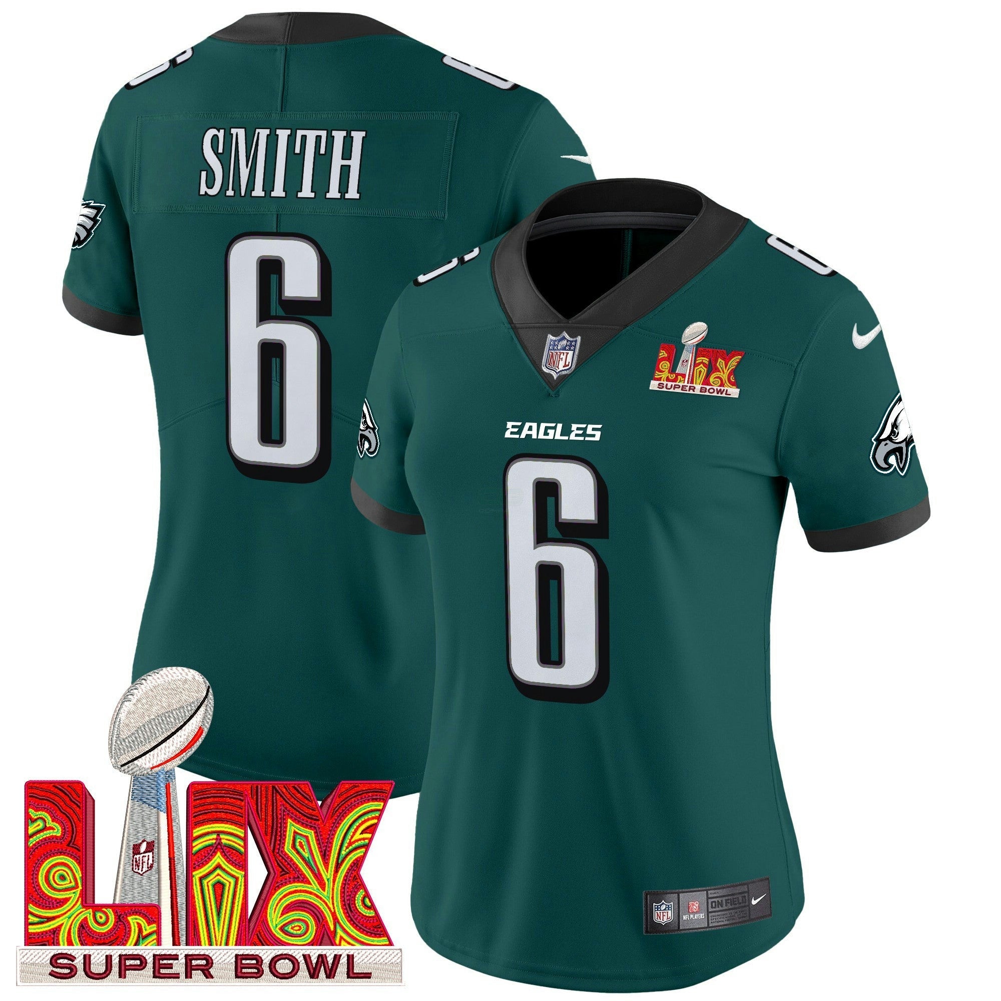 Camisa NFL Women’s Philadelphia Super Bowl LIX Patch Vapor Limited Jersey