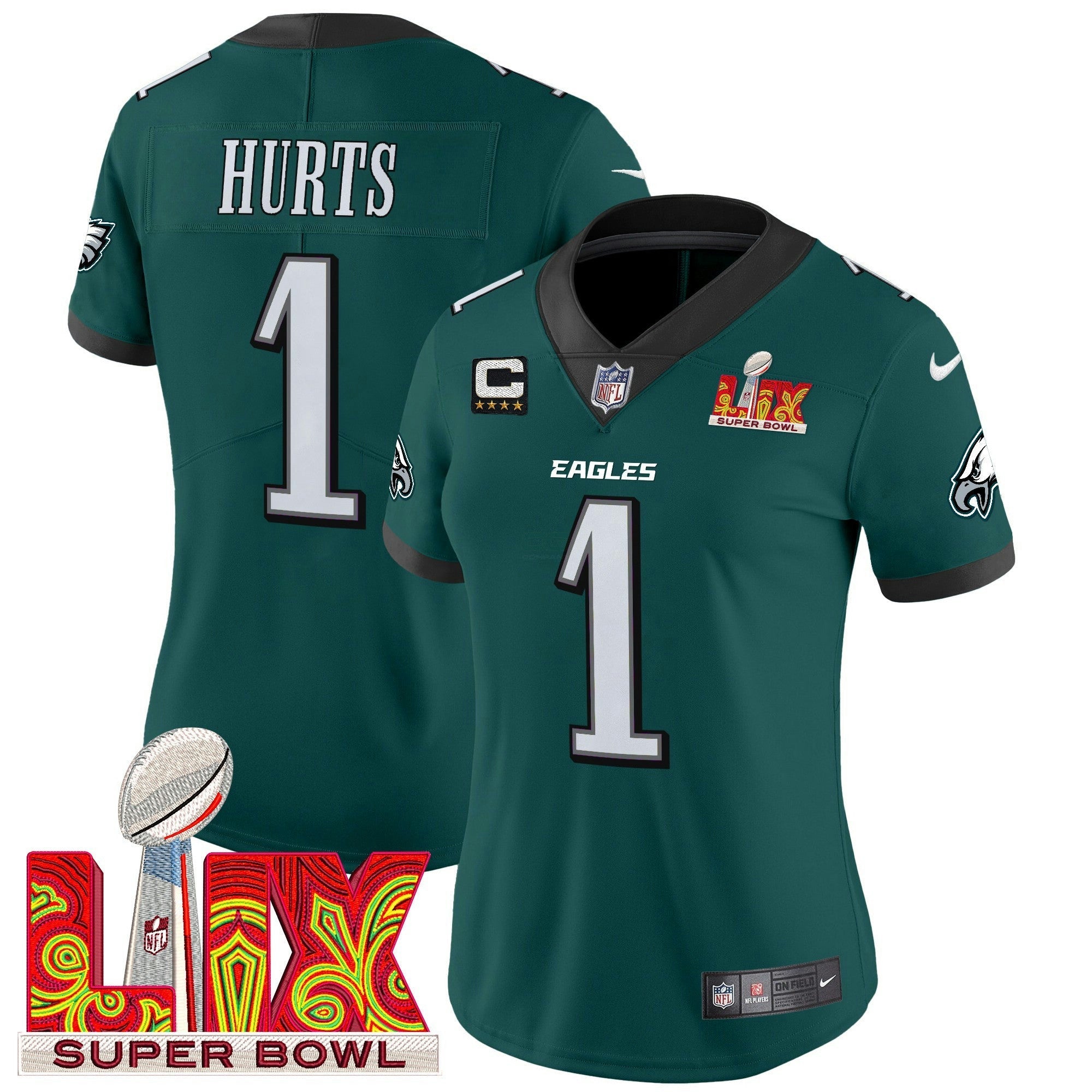 Camisa NFL Women’s Philadelphia Super Bowl LIX Patch Vapor Limited Jersey