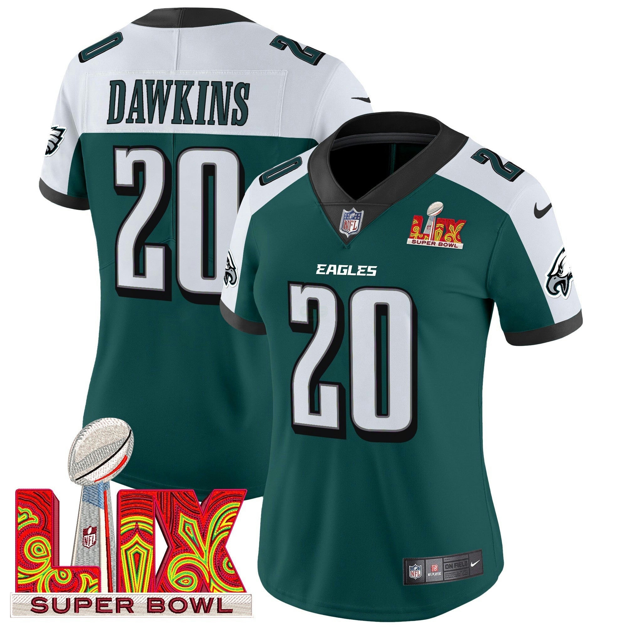 Camisa NFL Women’s Philadelphia Super Bowl LIX Patch Vapor Limited Jersey
