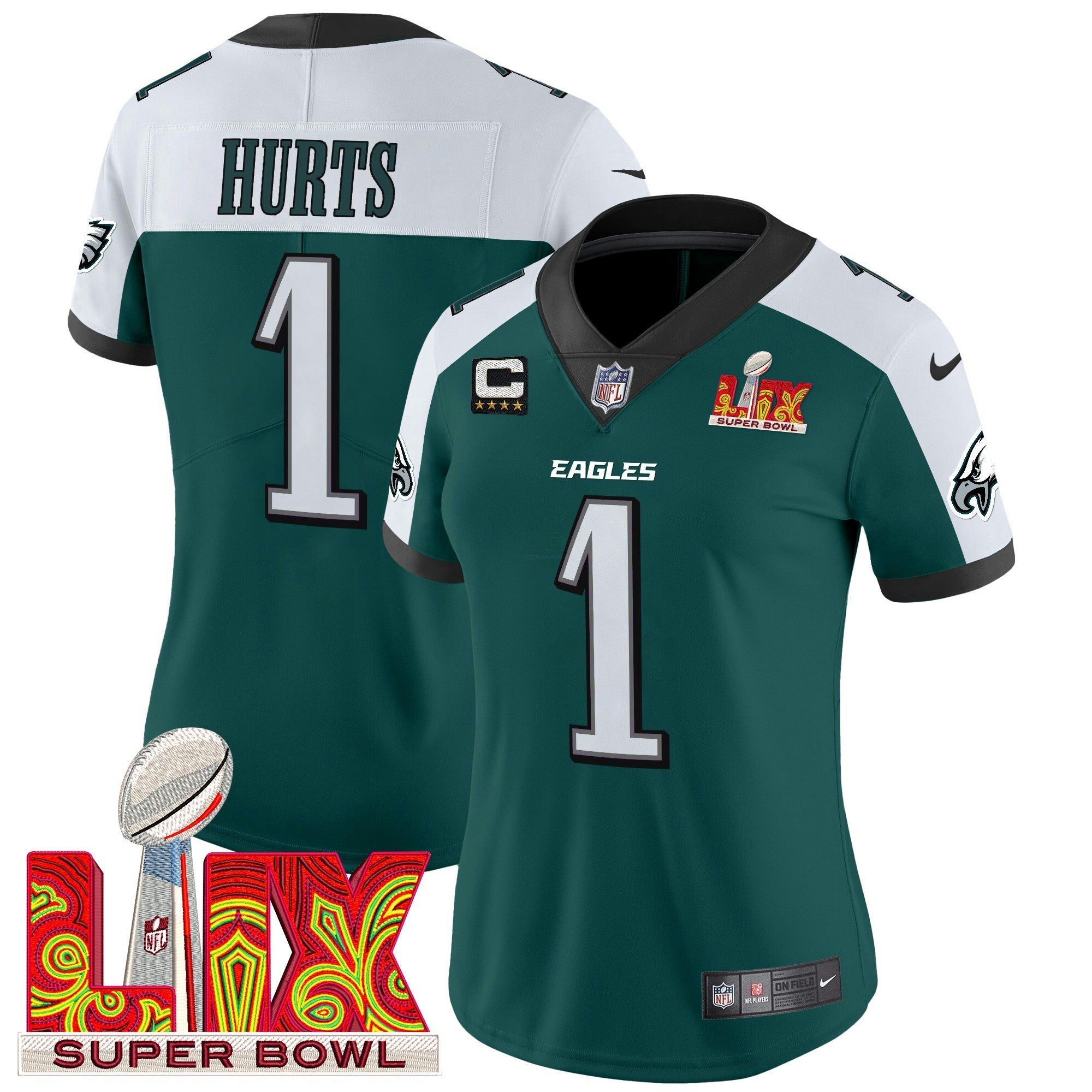 Camisa NFL Women’s Philadelphia Super Bowl LIX Patch Vapor Limited Jersey