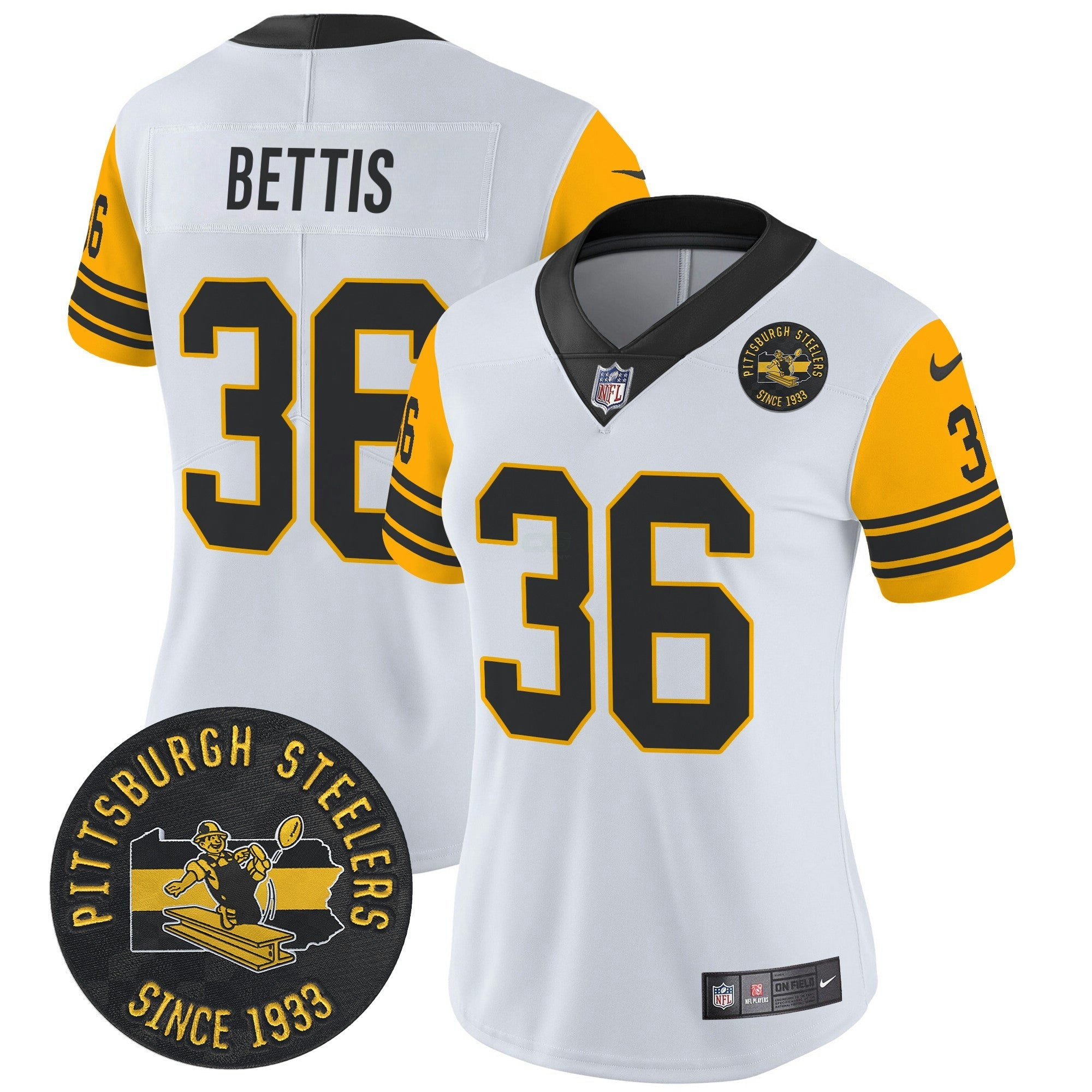 Camisa NFL Women’s Pittsburgh Throwback 1962 Vapor Limited Jersey – Est. 1933 Patch