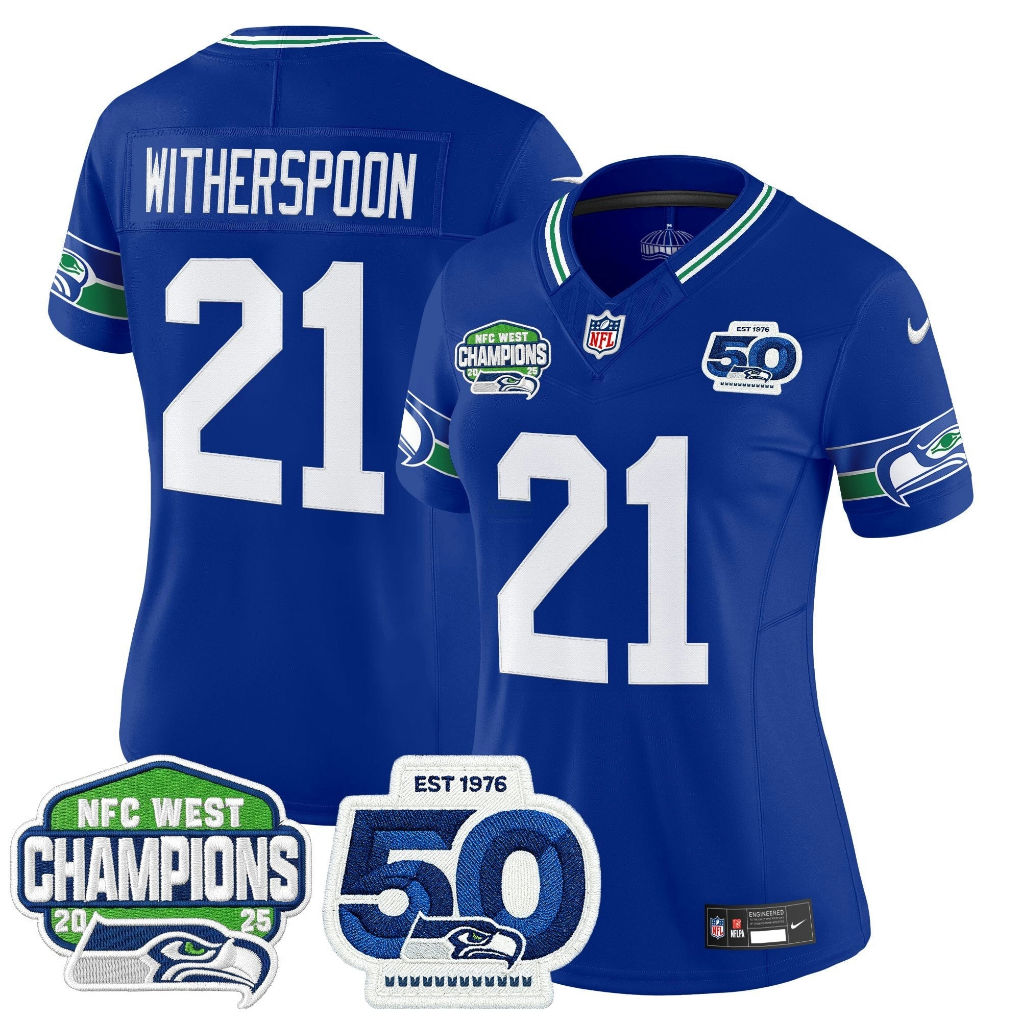 Camisa NFL Women’s Seattle 2025 NFC West Division Champions & 50th Anniversary Patch Vapor Limited Jersey