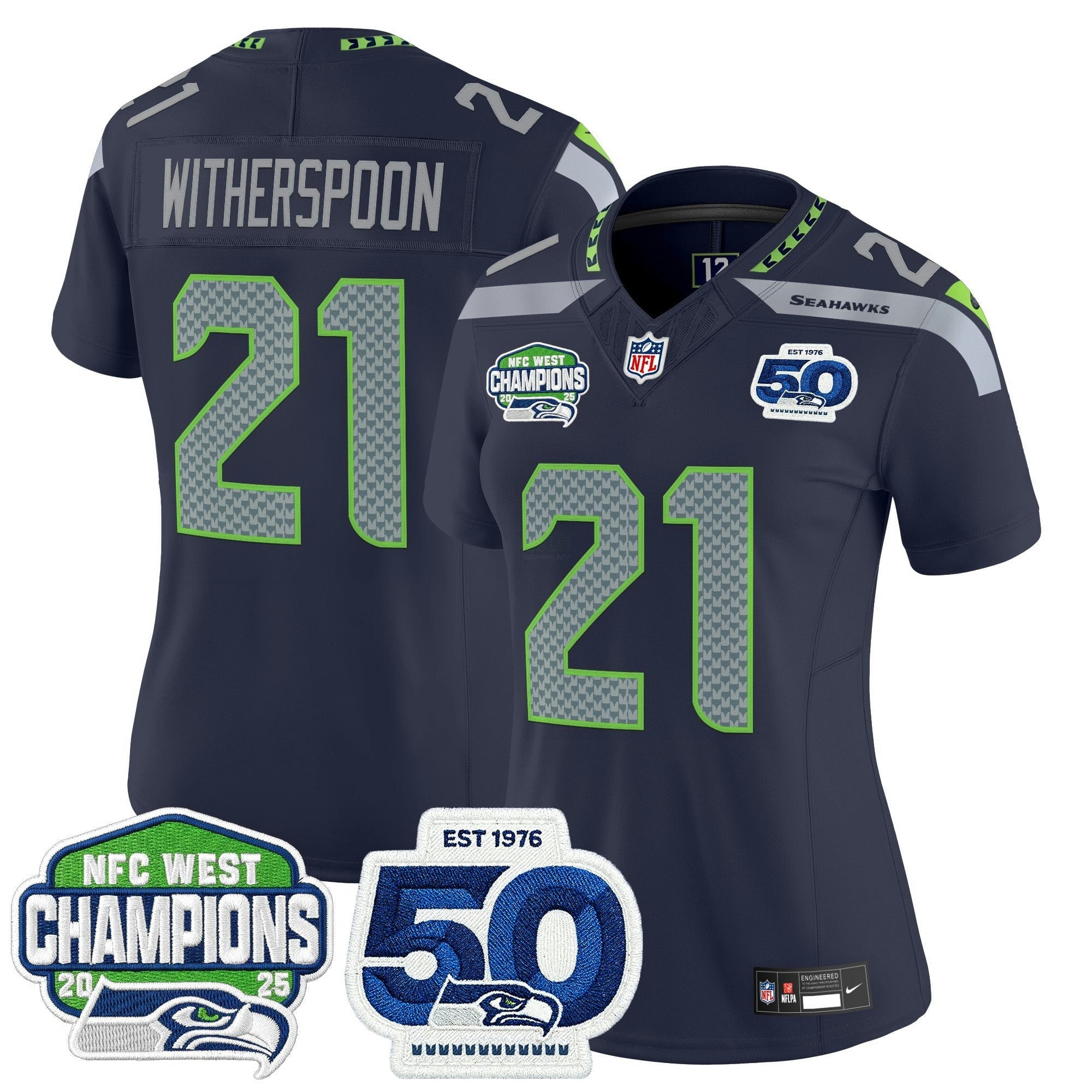 Camisa NFL Women’s Seattle 2025 NFC West Division Champions & 50th Anniversary Patch Vapor Limited Jersey