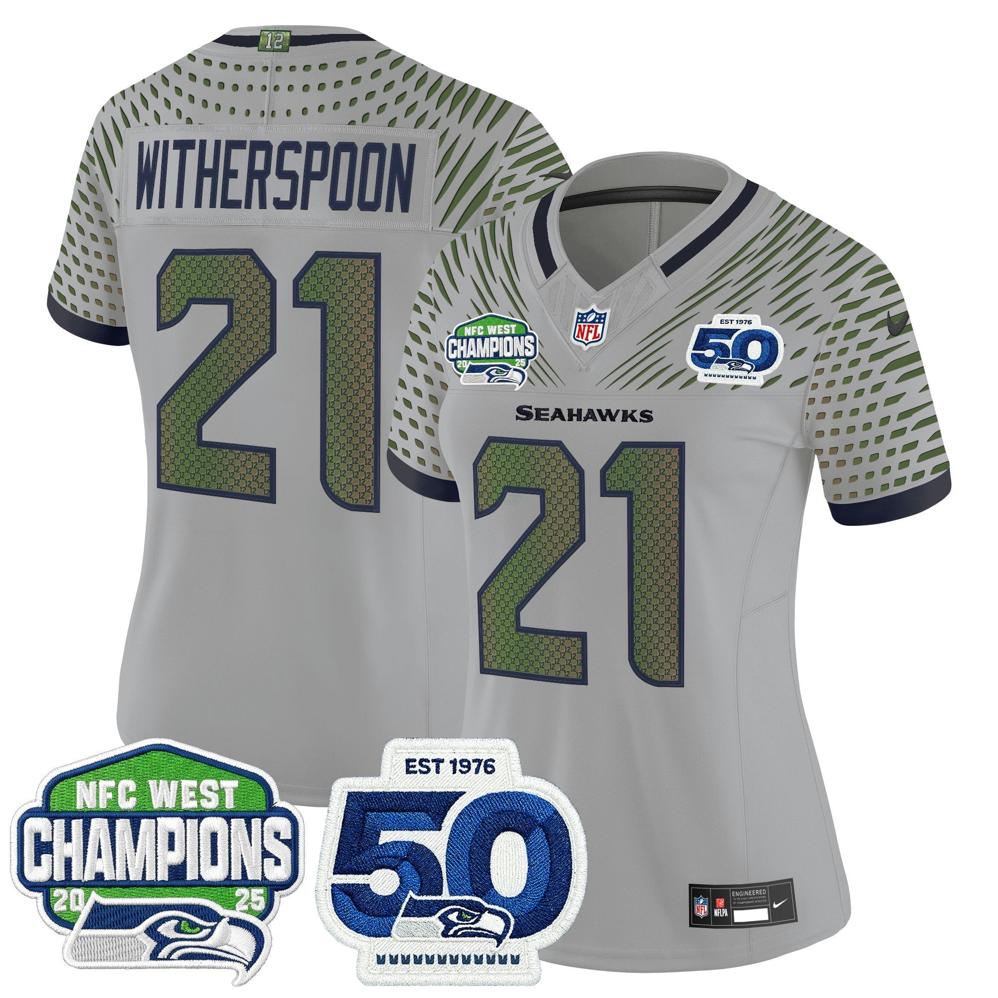 Camisa NFL Women’s Seattle 2025 NFC West Division Champions & 50th Anniversary Patch Vapor Limited Jersey