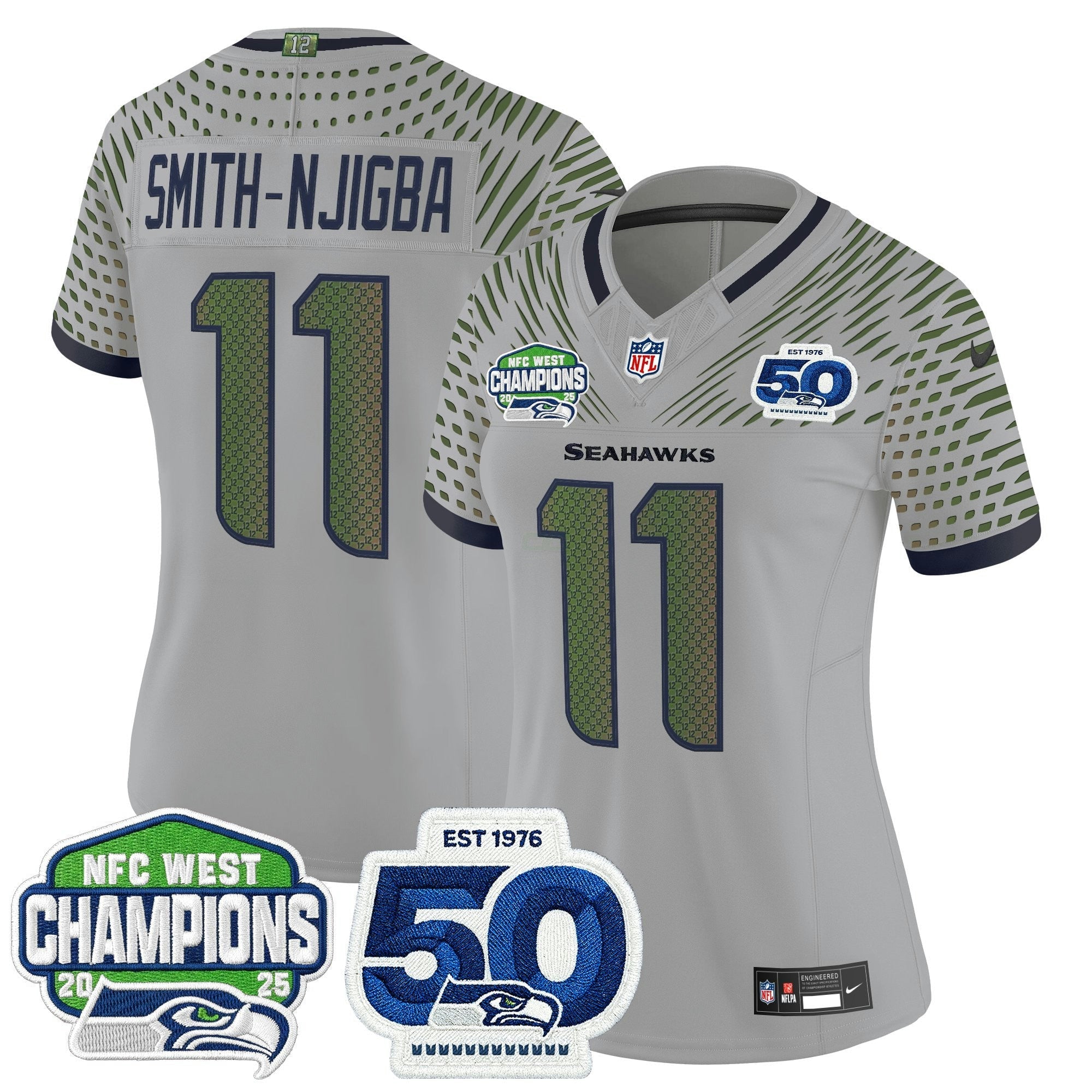 Camisa NFL Women’s Seattle 2025 NFC West Division Champions & 50th Anniversary Patch Vapor Limited Jersey