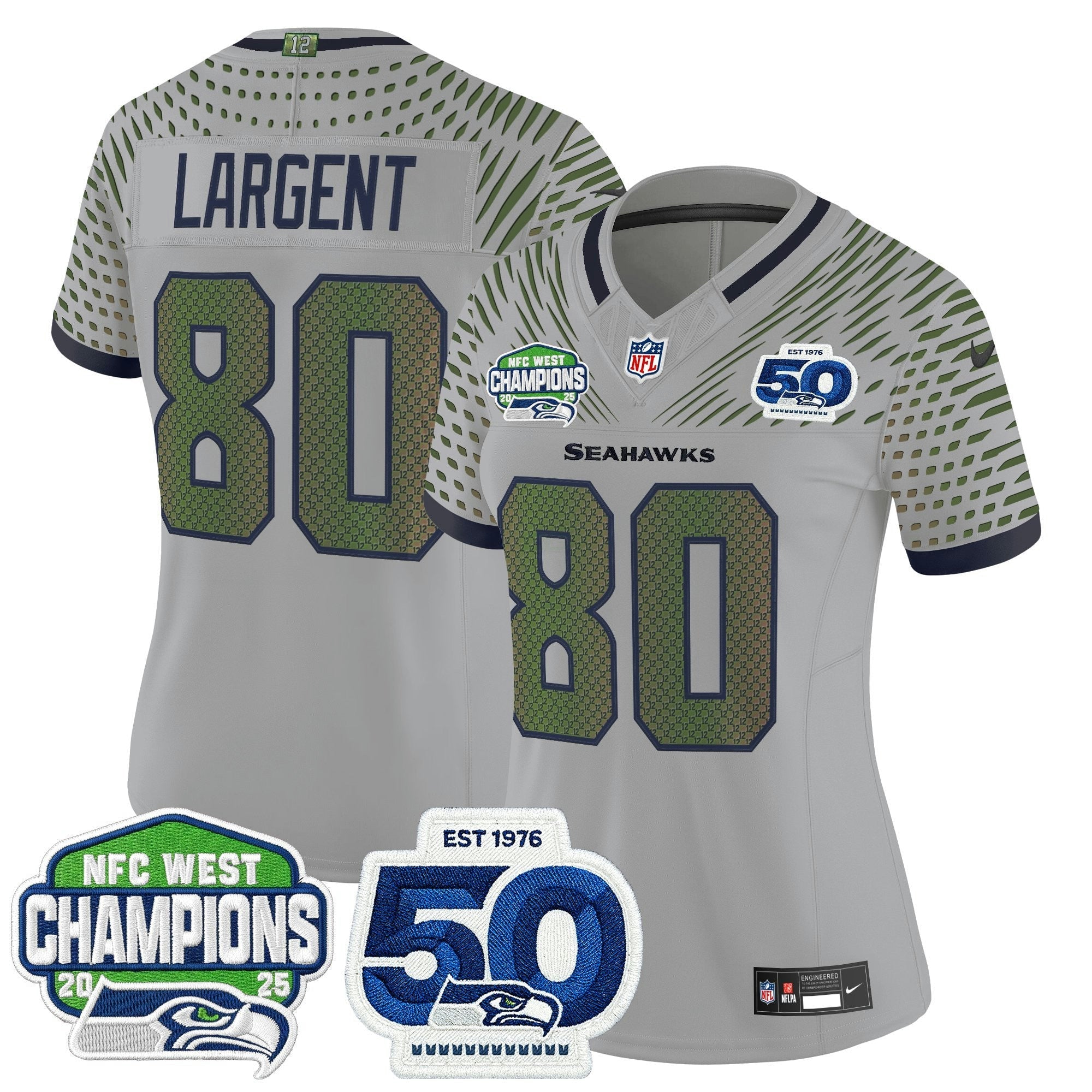 Camisa NFL Women’s Seattle 2025 NFC West Division Champions & 50th Anniversary Patch Vapor Limited Jersey