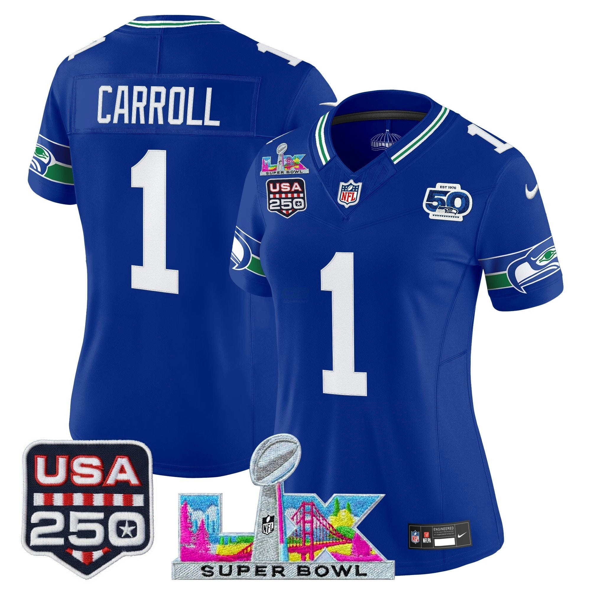 Camisa NFL Women’s Seattle “Super Bowl LX & United States 250th Anniversary Patch” Vapor Limited Jersey