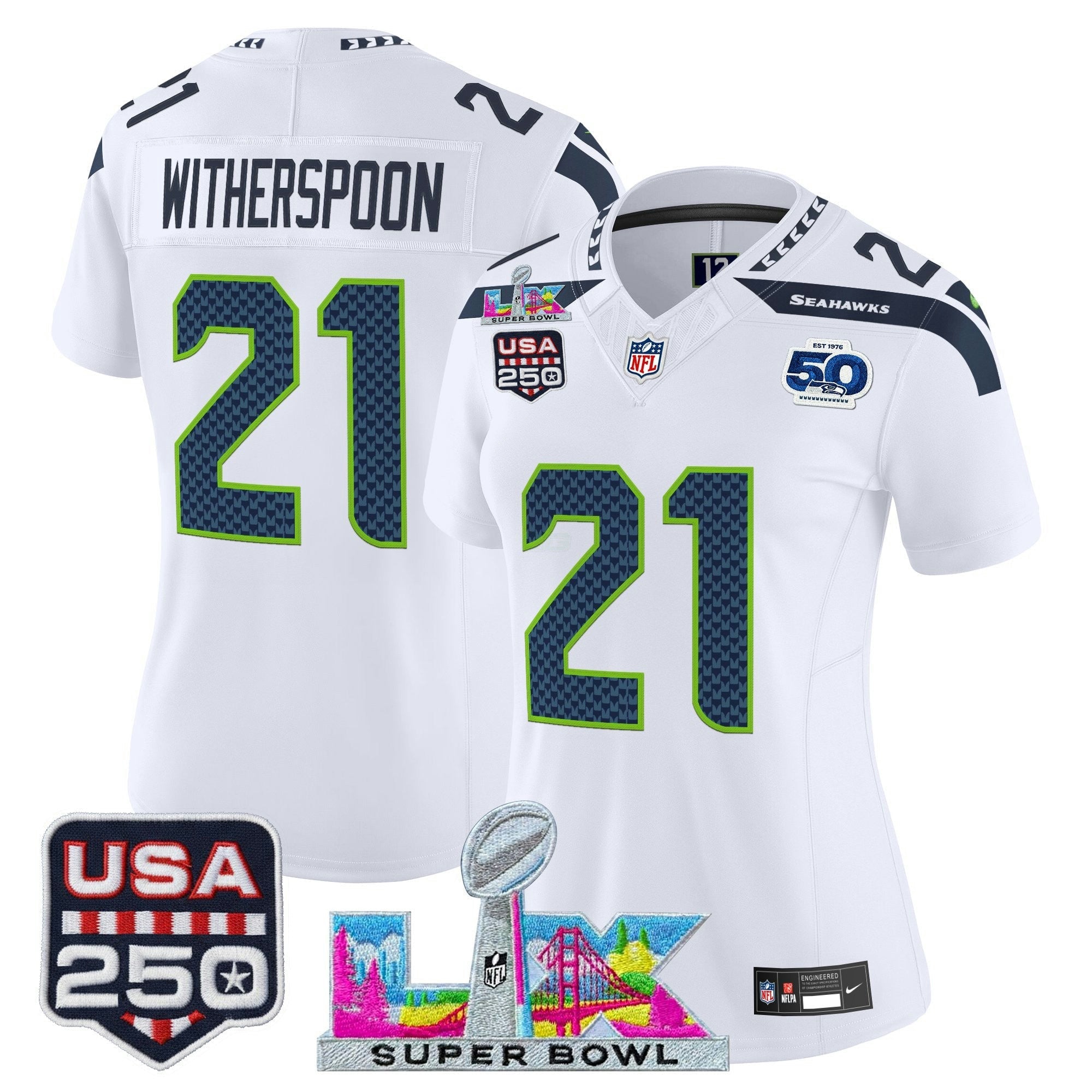 Camisa NFL Women’s Seattle “Super Bowl LX & United States 250th Anniversary Patch” Vapor Limited Jersey