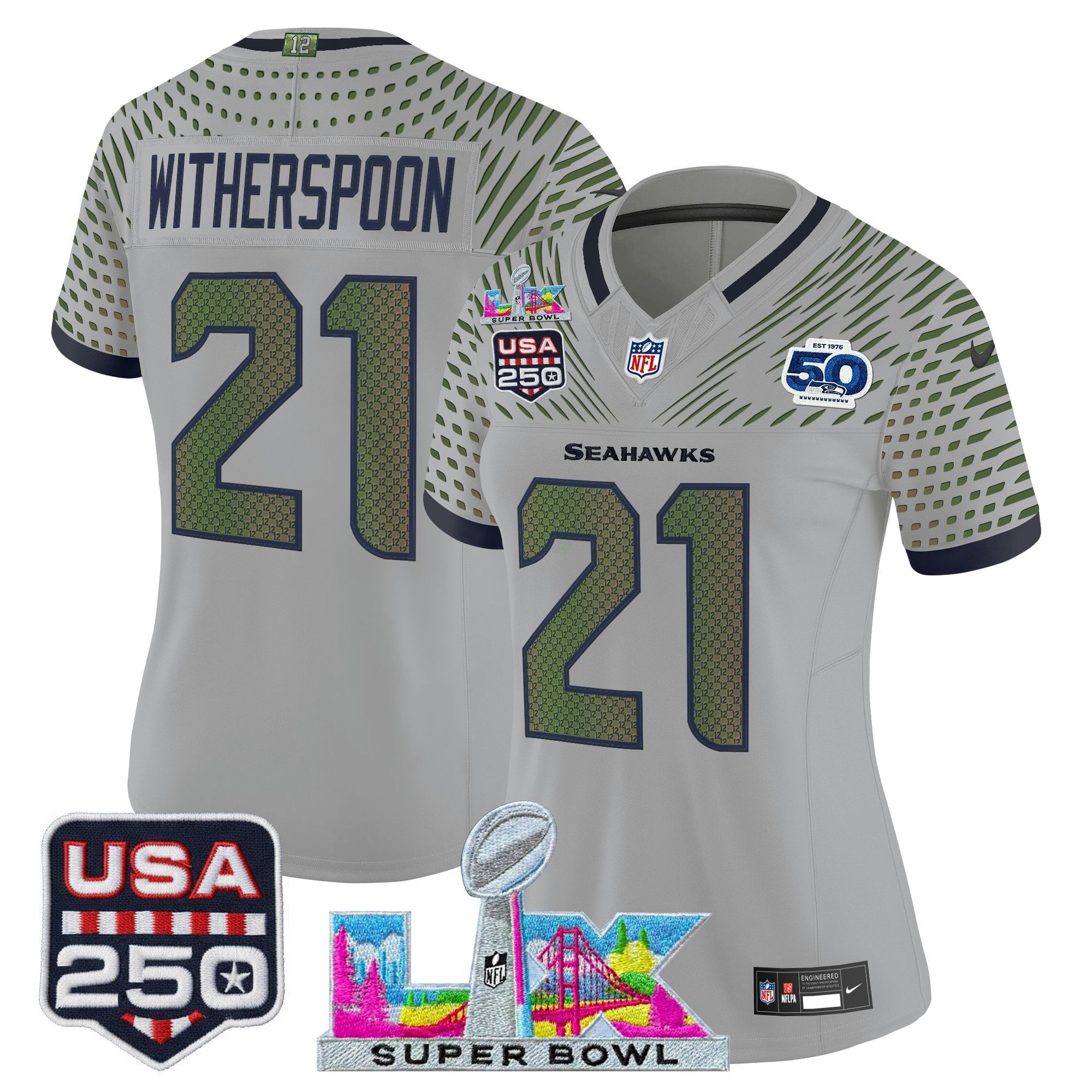 Camisa NFL Women’s Seattle “Super Bowl LX & United States 250th Anniversary Patch” Vapor Limited Jersey