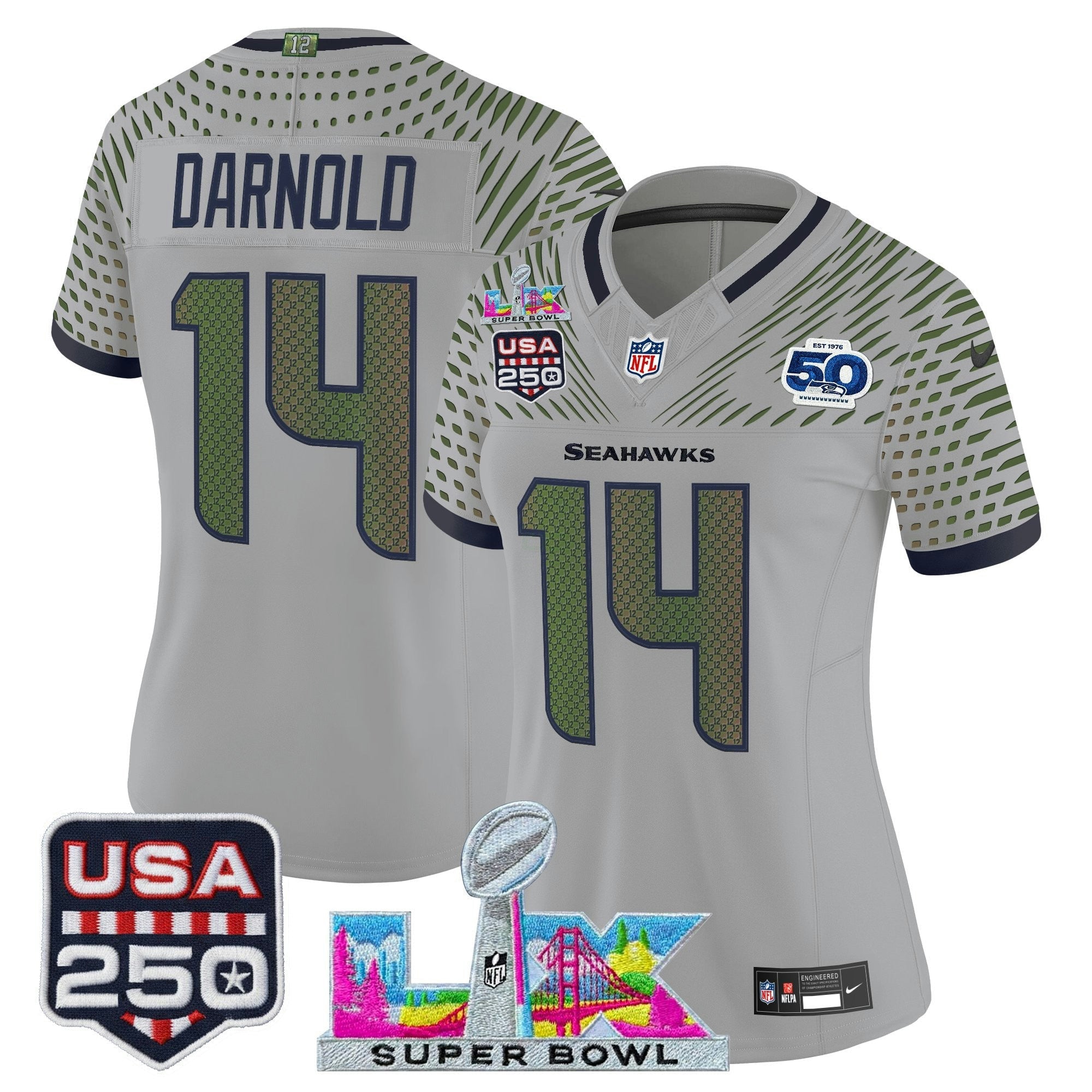 Camisa NFL Women’s Seattle “Super Bowl LX & United States 250th Anniversary Patch” Vapor Limited Jersey