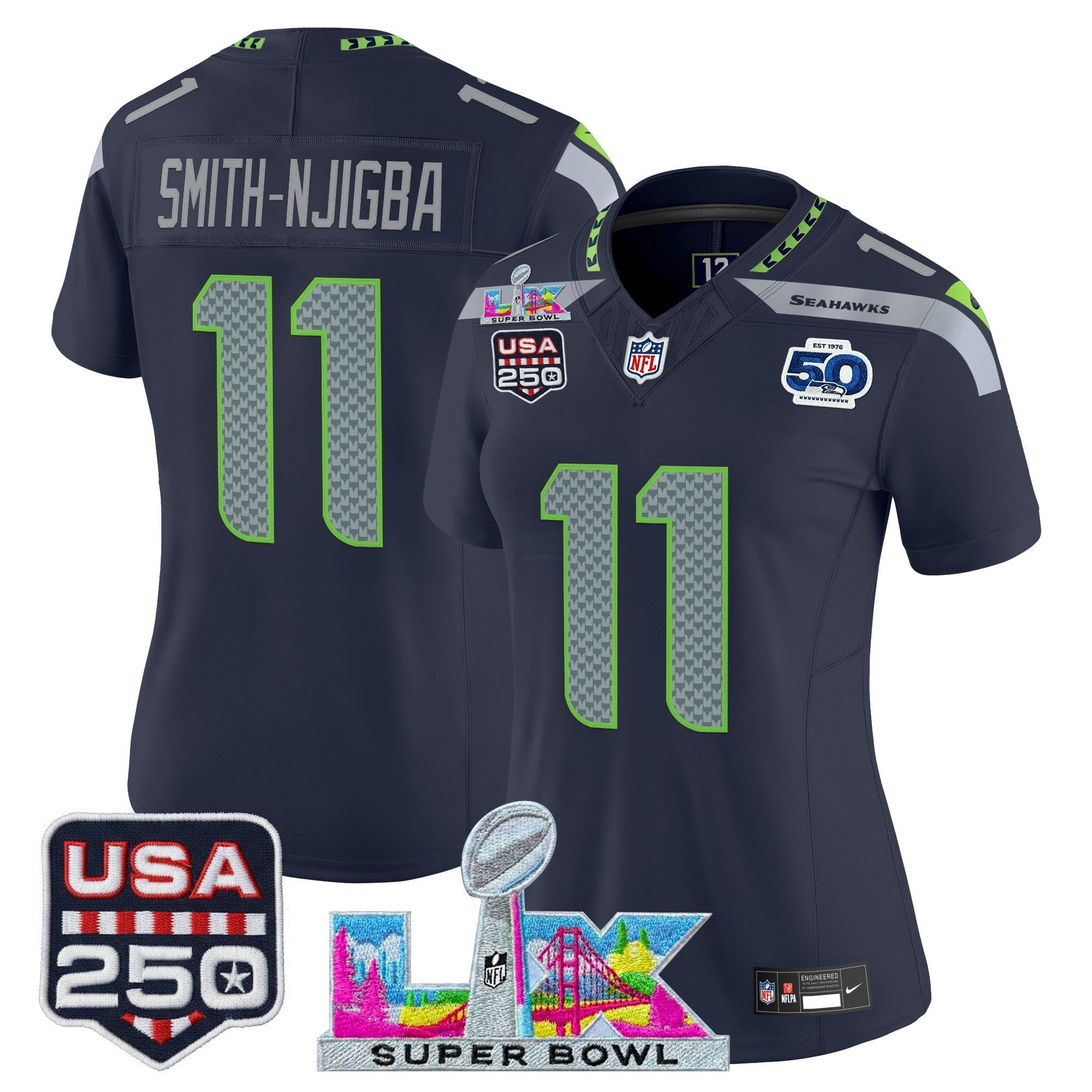 Camisa NFL Women’s Seattle “Super Bowl LX & United States 250th Anniversary Patch” Vapor Limited Jersey