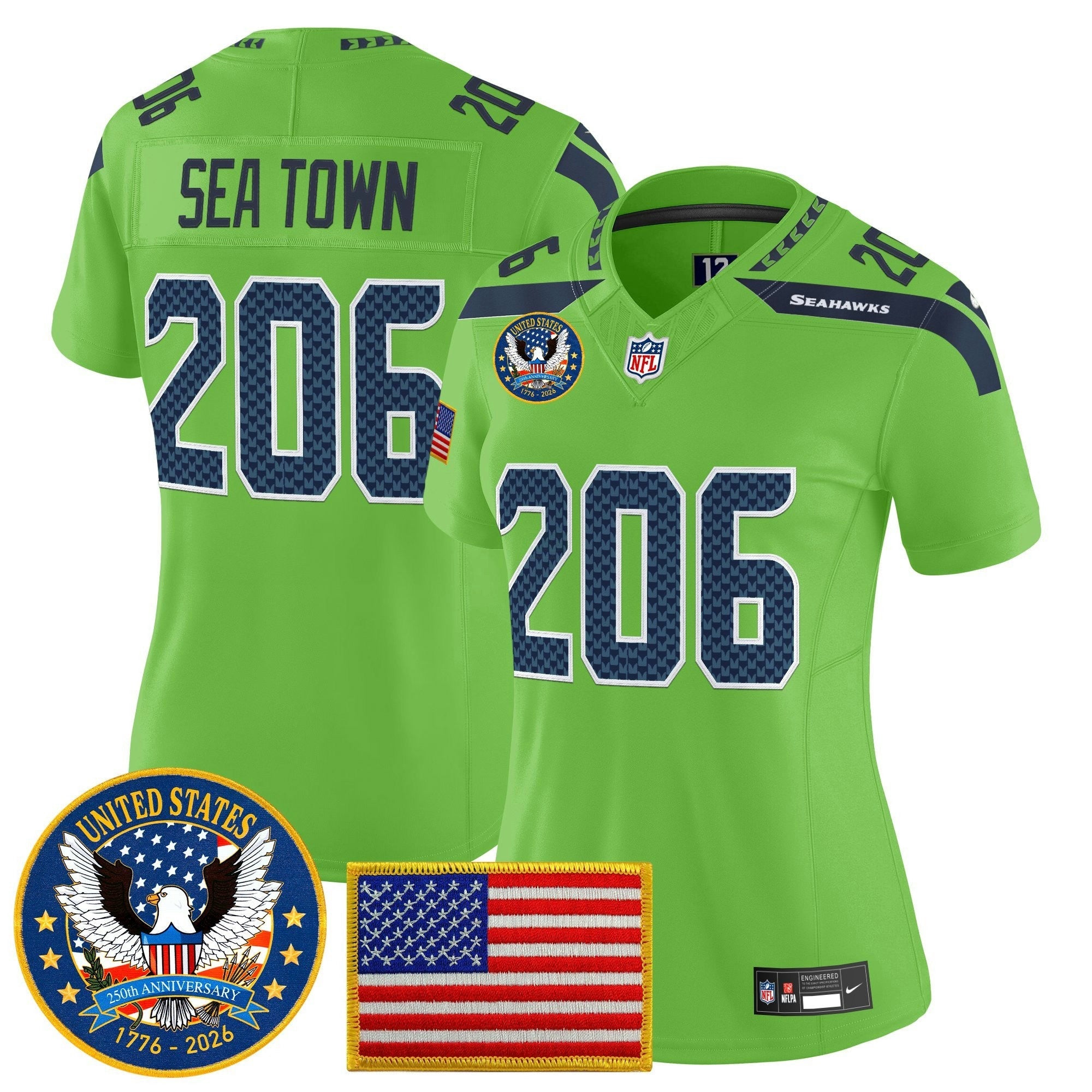 Camisa NFL Women’s Seattle “United States 250th Anniversary Patch” Vapor Limited Jersey