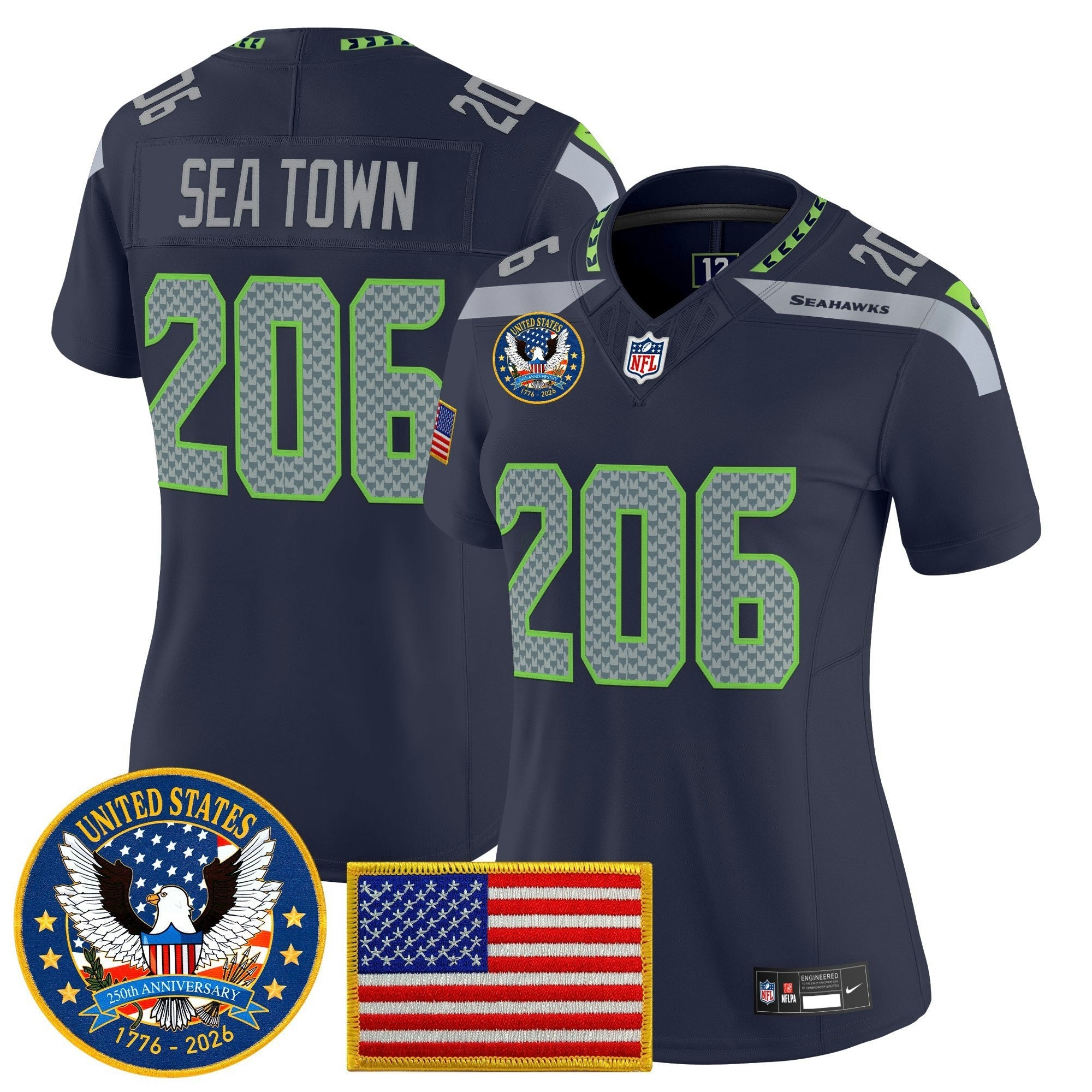 Camisa NFL Women’s Seattle “United States 250th Anniversary Patch” Vapor Limited Jersey