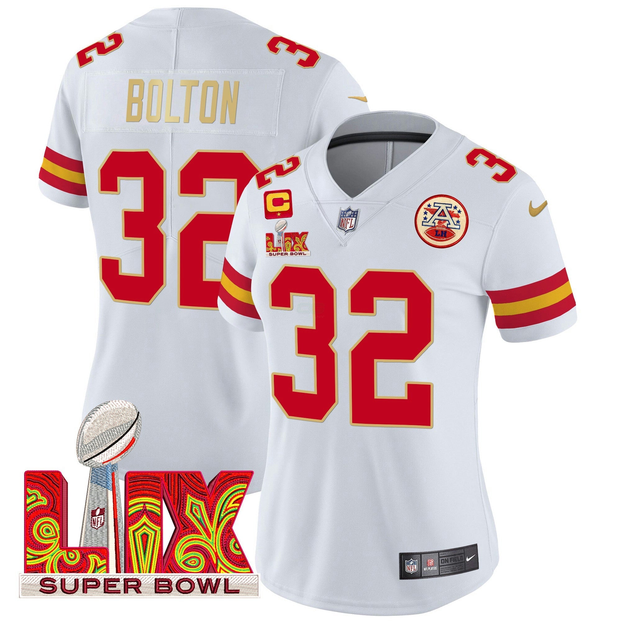Camisa NFL Women’s Super Bowl LIX Patch Dourada Trim Vapor Limited Jersey