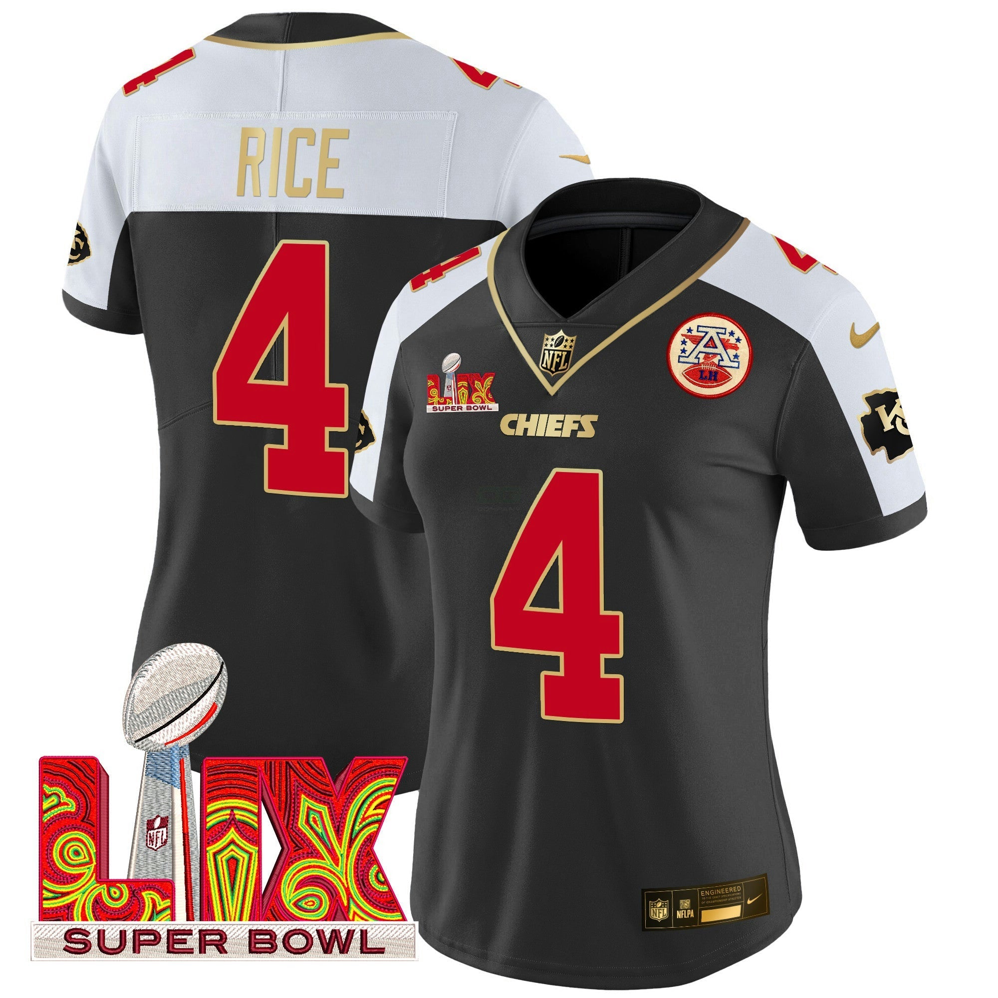 Camisa NFL Women’s Super Bowl LIX Patch Dourada Trim Vapor Limited Jersey