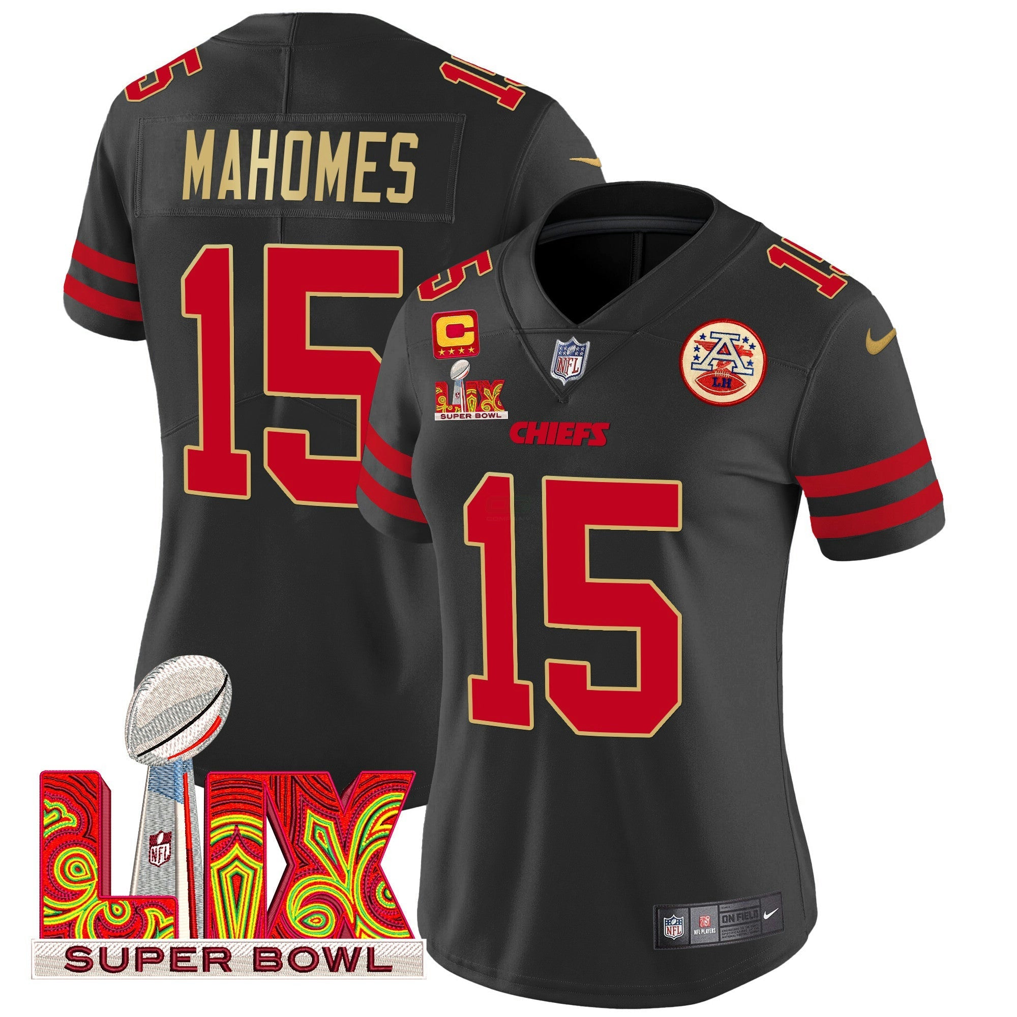 Camisa NFL Women’s Super Bowl LIX Patch Dourada Trim Vapor Limited Jersey