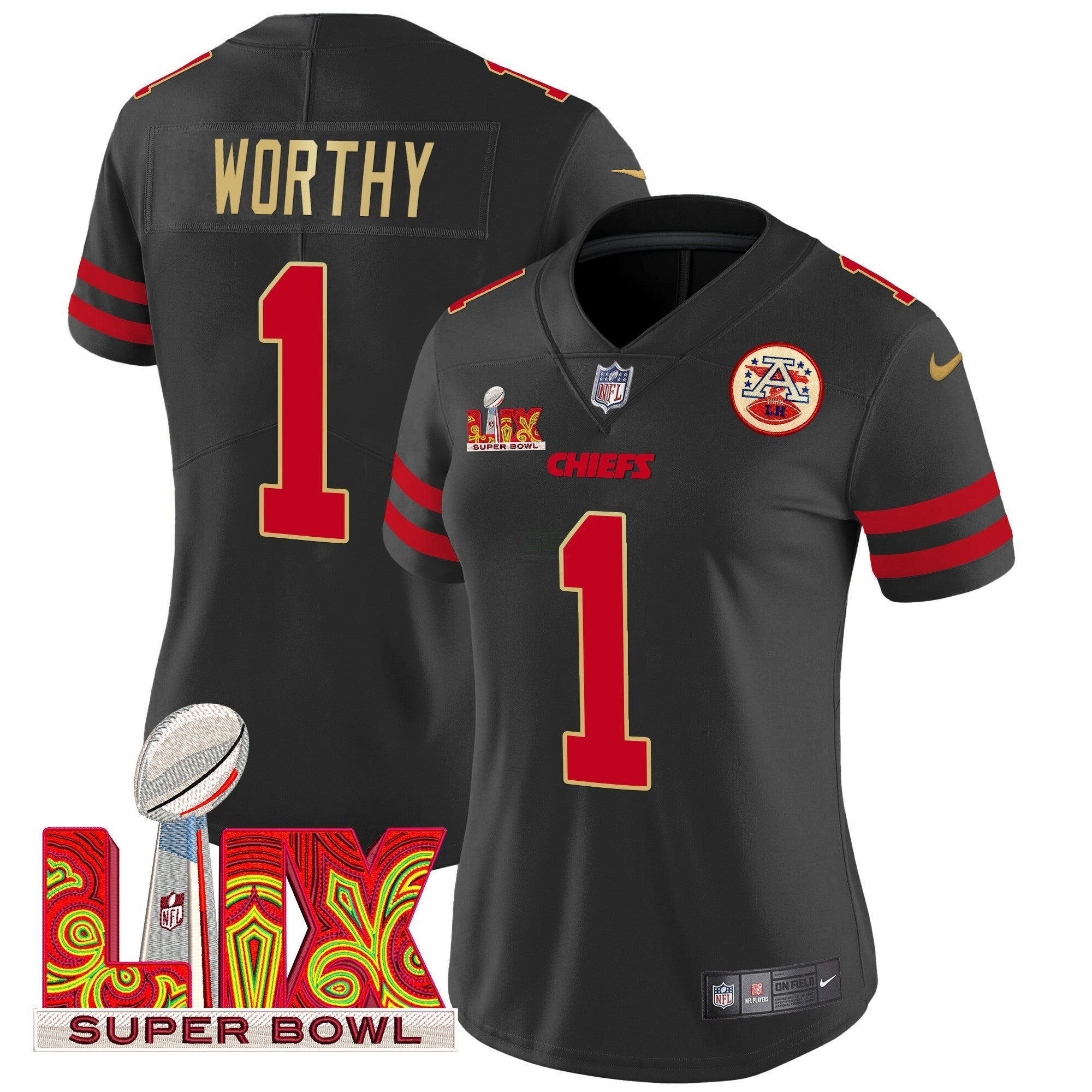 Camisa NFL Women’s Super Bowl LIX Patch Dourada Trim Vapor Limited Jersey
