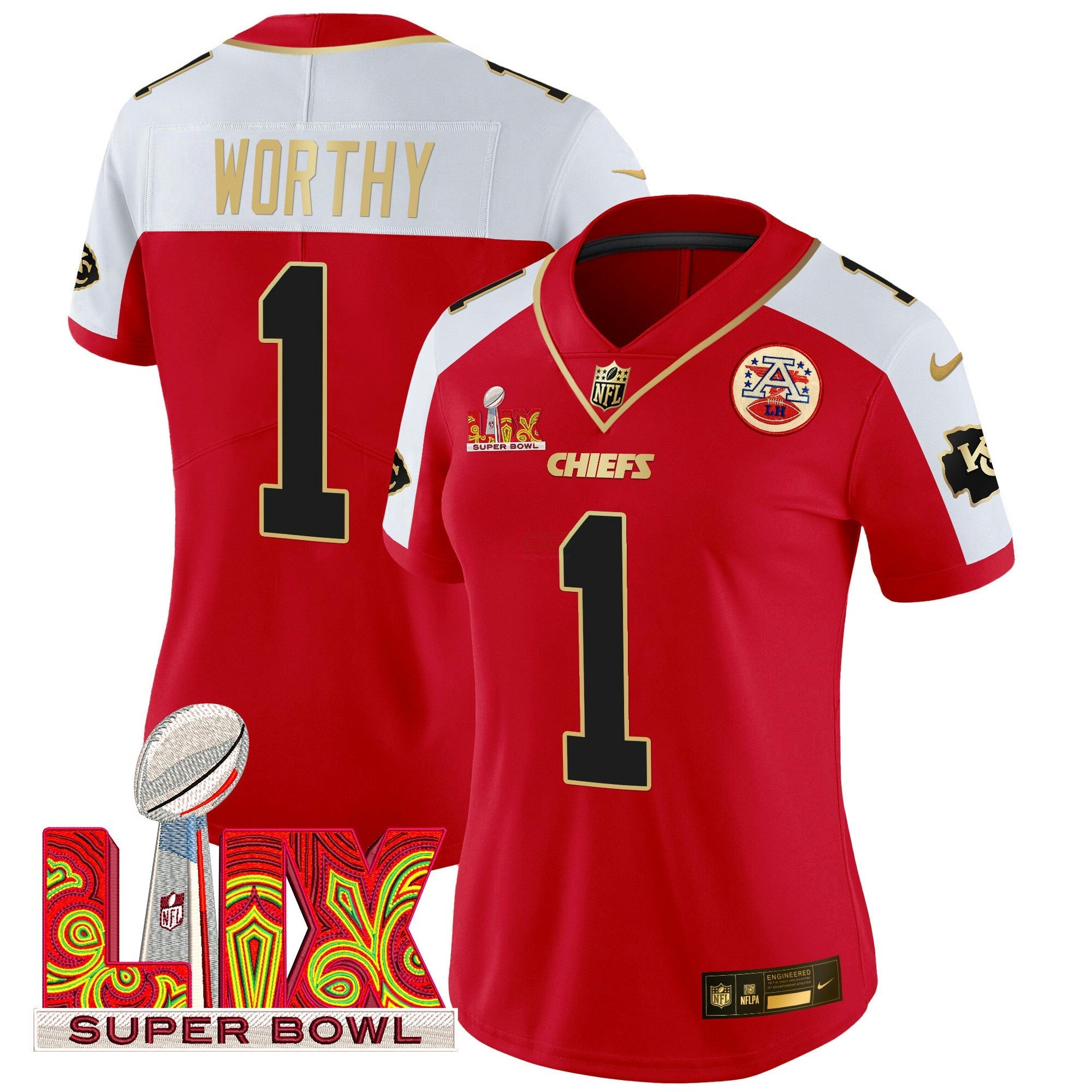 Camisa NFL Women’s Super Bowl LIX Patch Dourada Trim Vapor Limited Jersey