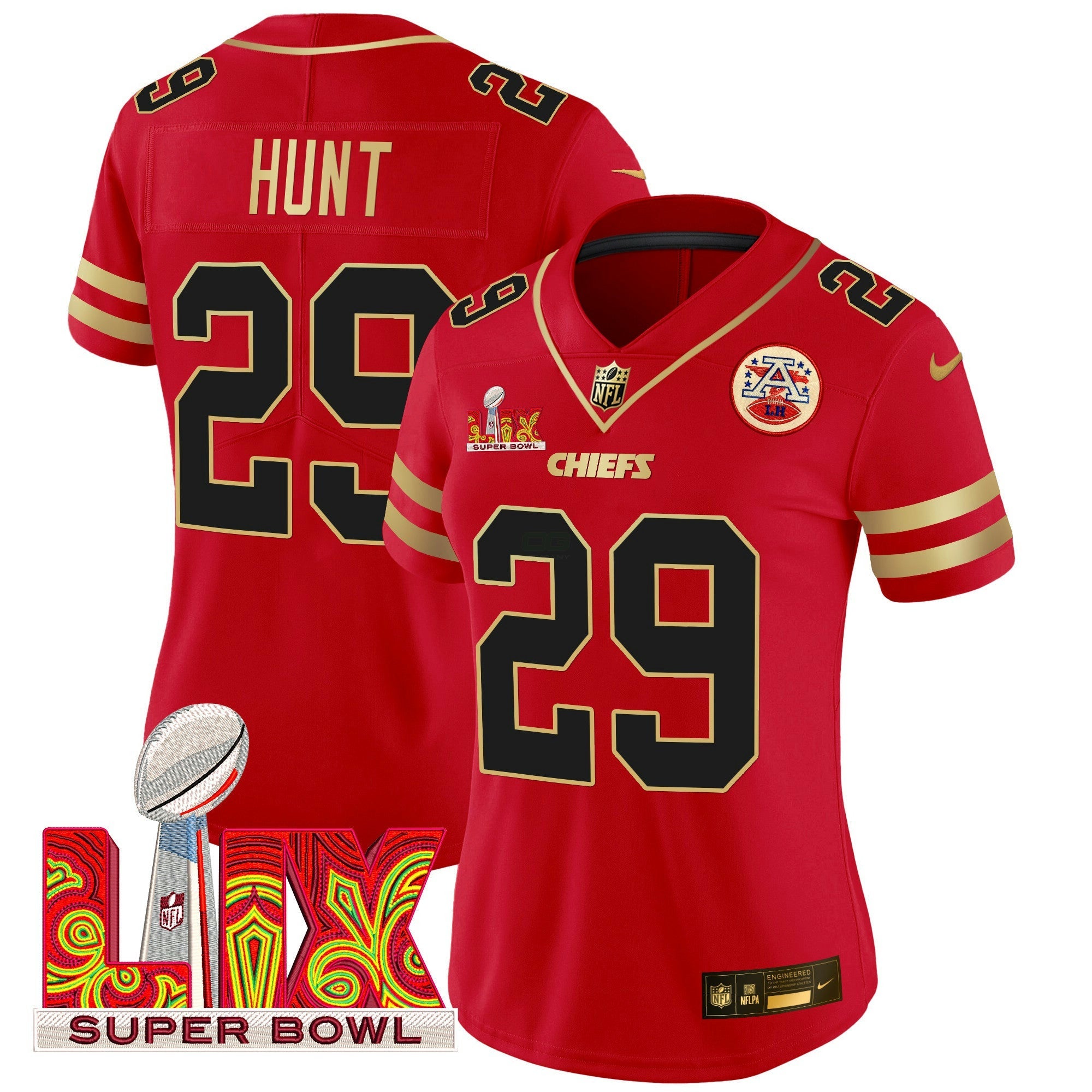 Camisa NFL Women’s Super Bowl LIX Patch Dourada Trim Vapor Limited Jersey