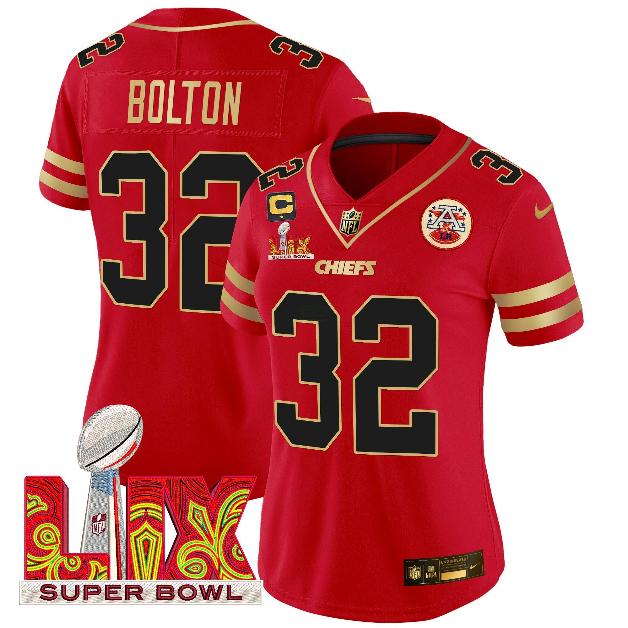 Camisa NFL Women’s Super Bowl LIX Patch Dourada Trim Vapor Limited Jersey