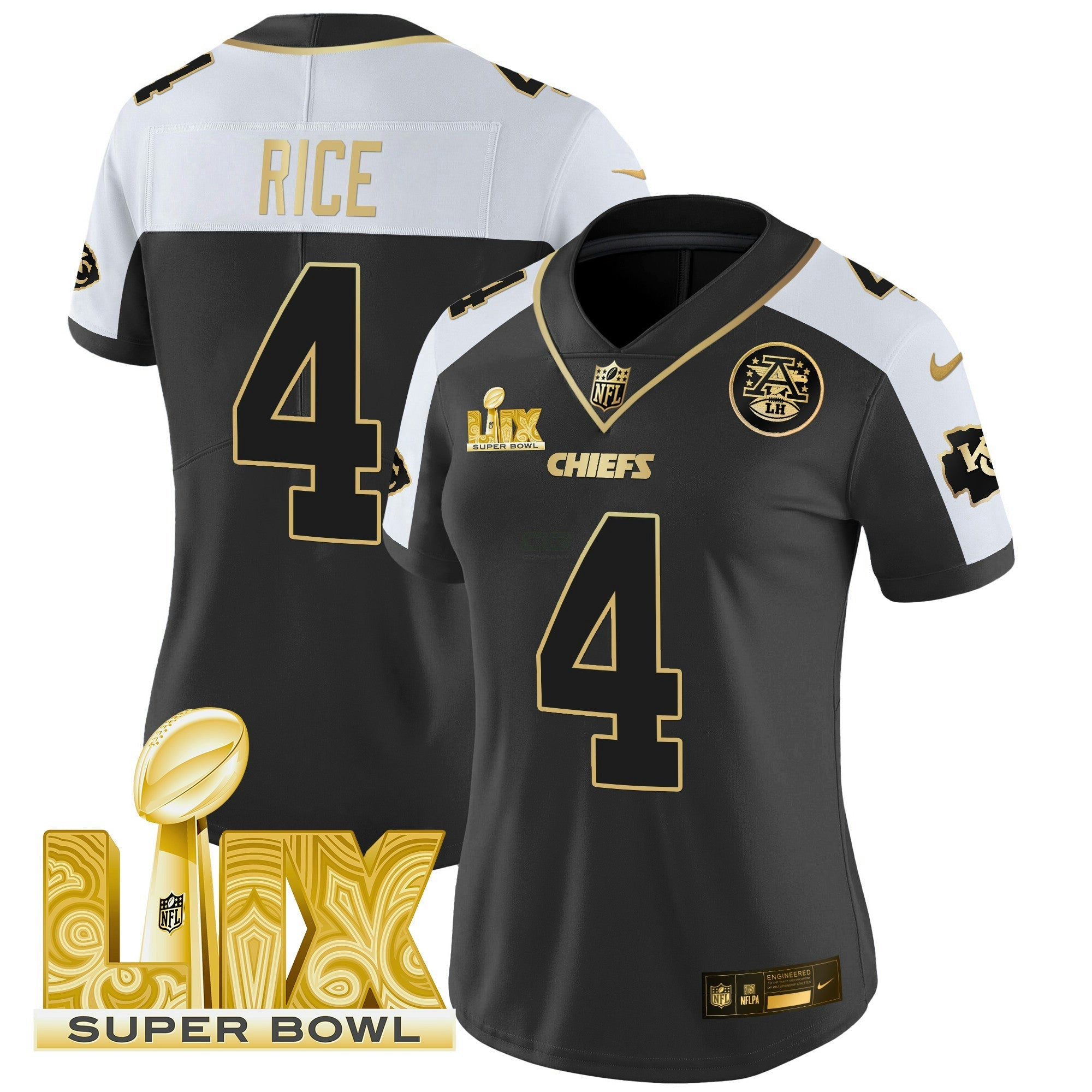Camisa NFL Women’s Super Bowl LIX Patch Dourada Vapor Limited Jersey