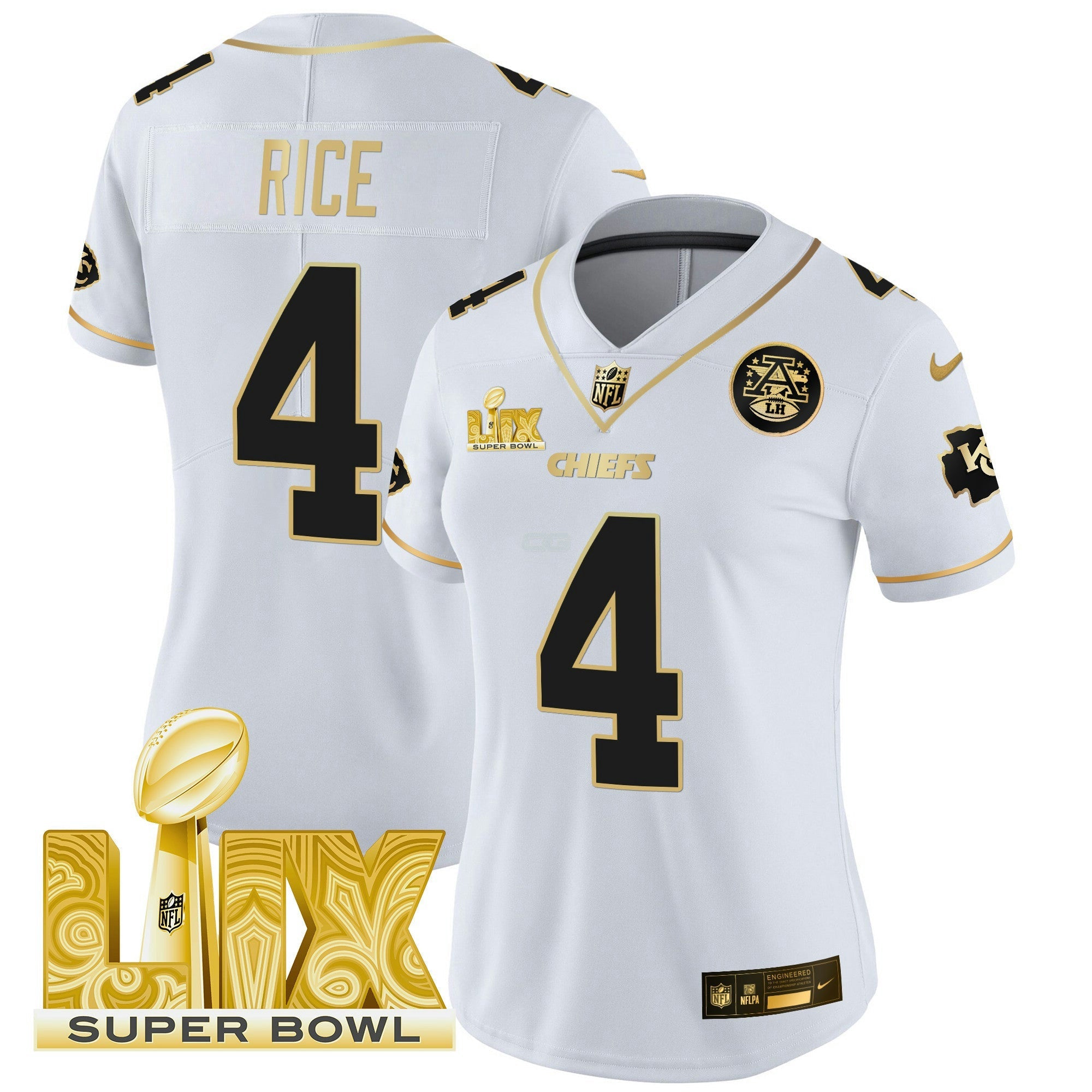 Camisa NFL Women’s Super Bowl LIX Patch Dourada Vapor Limited Jersey