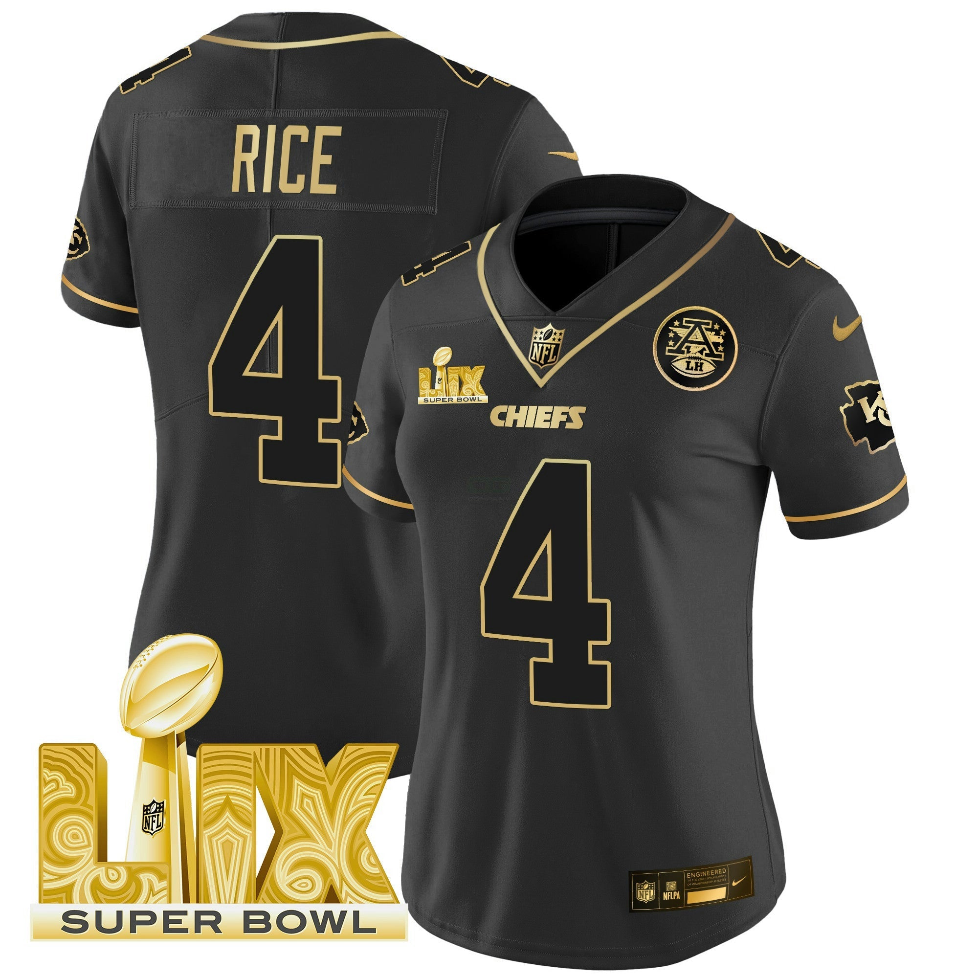 Camisa NFL Women’s Super Bowl LIX Patch Dourada Vapor Limited Jersey