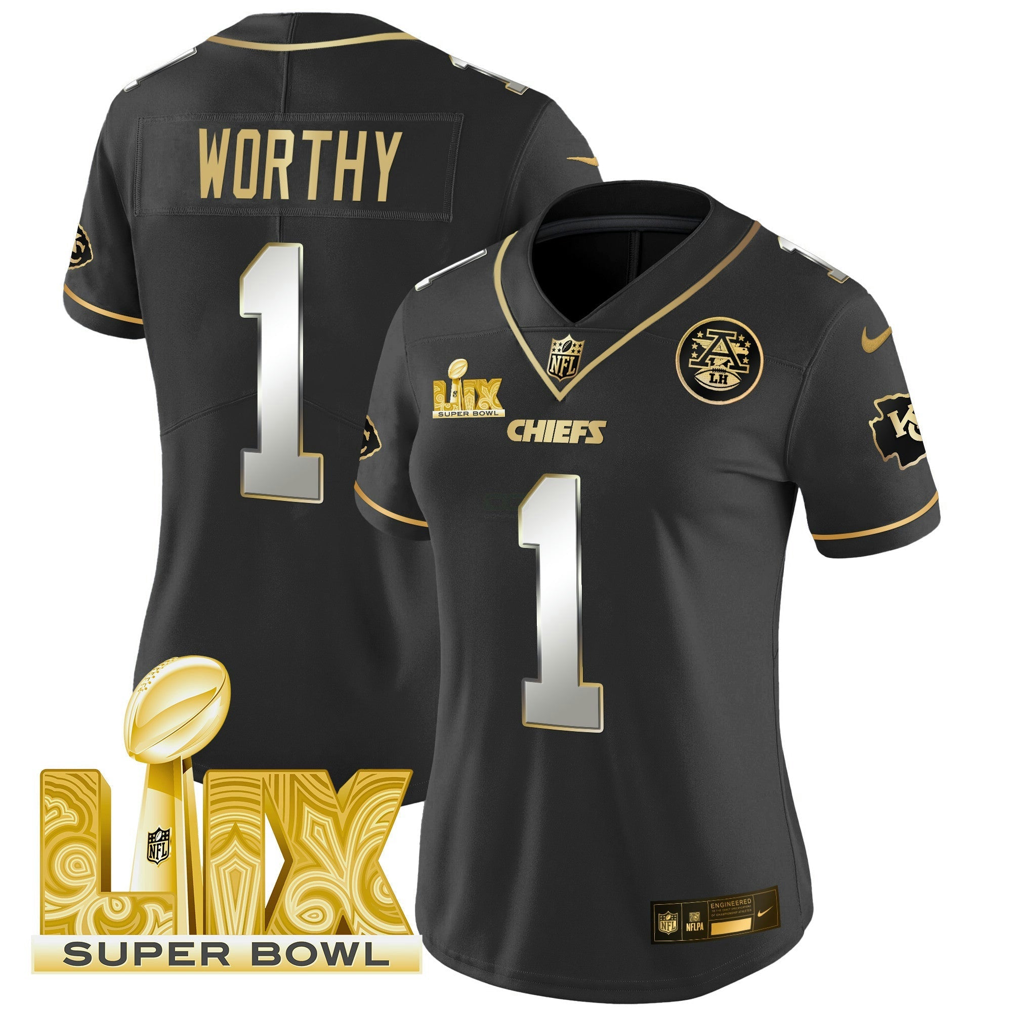 Camisa NFL Women’s Super Bowl LIX Patch Dourada Vapor Limited Jersey
