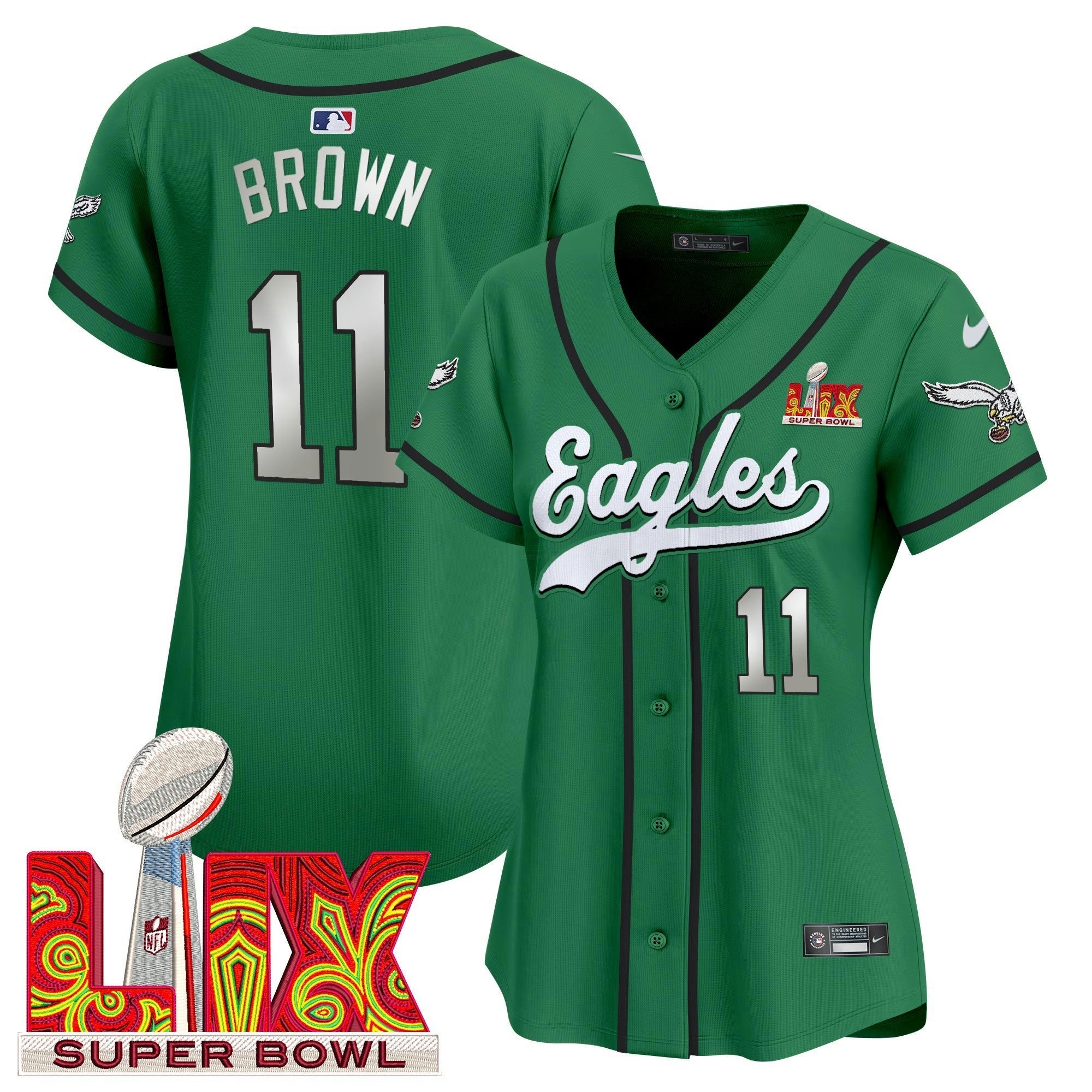 Camisa NFL Women’s Super Bowl LIX Patch Kelly Green Vapor Jersey