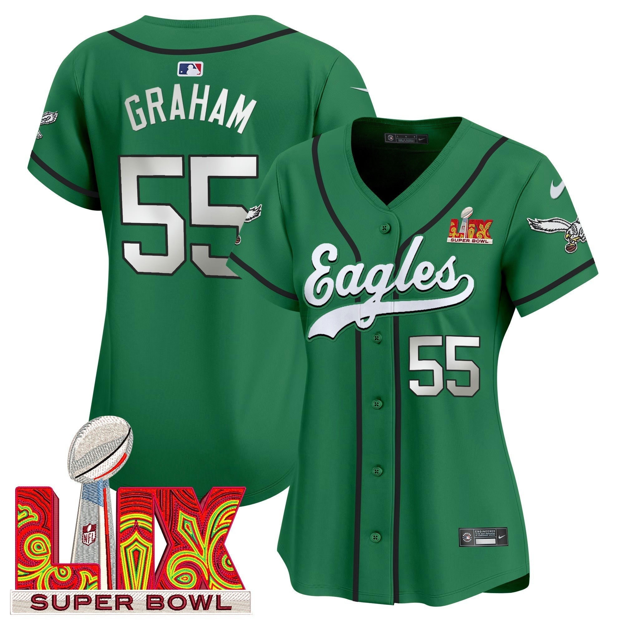 Camisa NFL Women’s Super Bowl LIX Patch Kelly Green Vapor Jersey