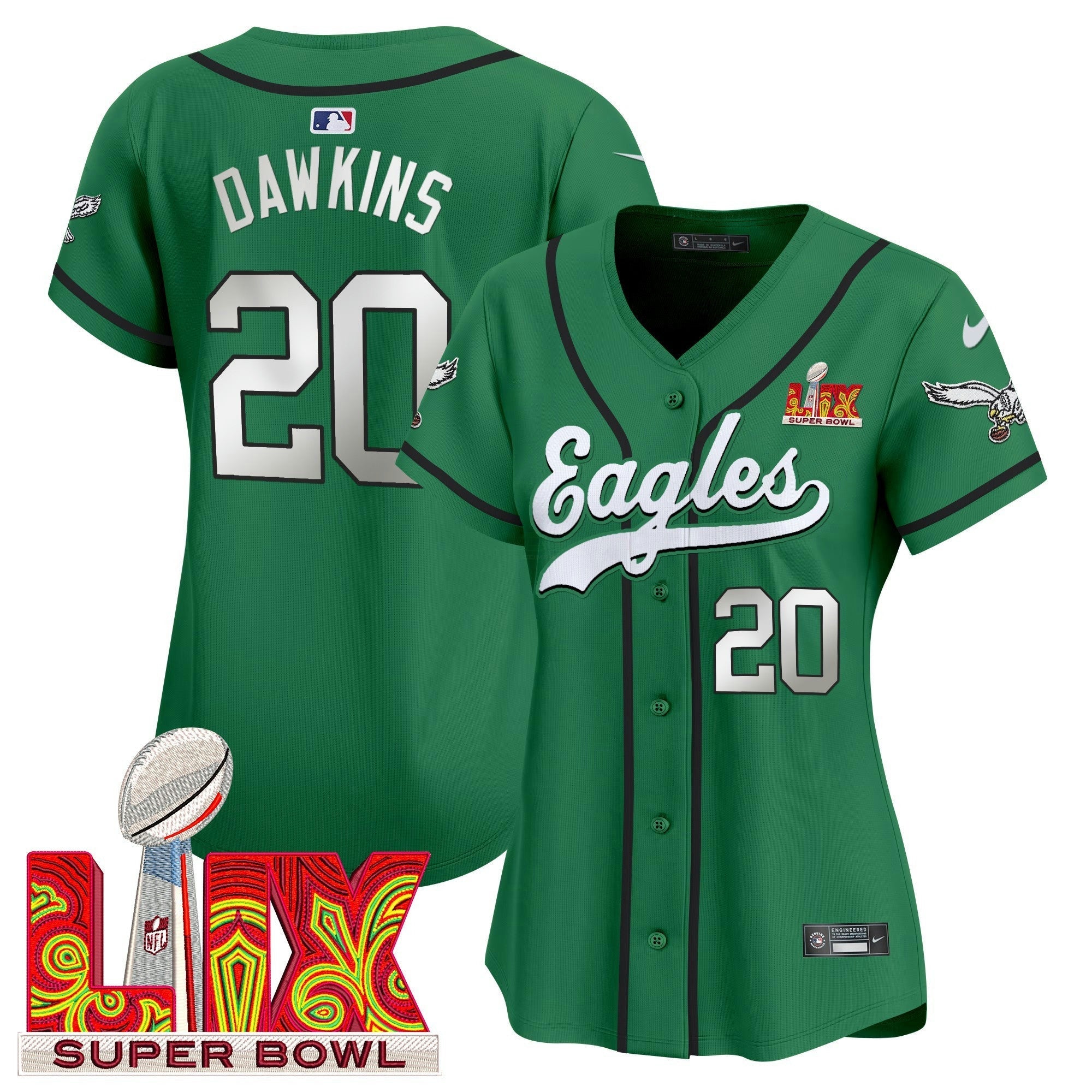 Camisa NFL Women’s Super Bowl LIX Patch Kelly Green Vapor Jersey
