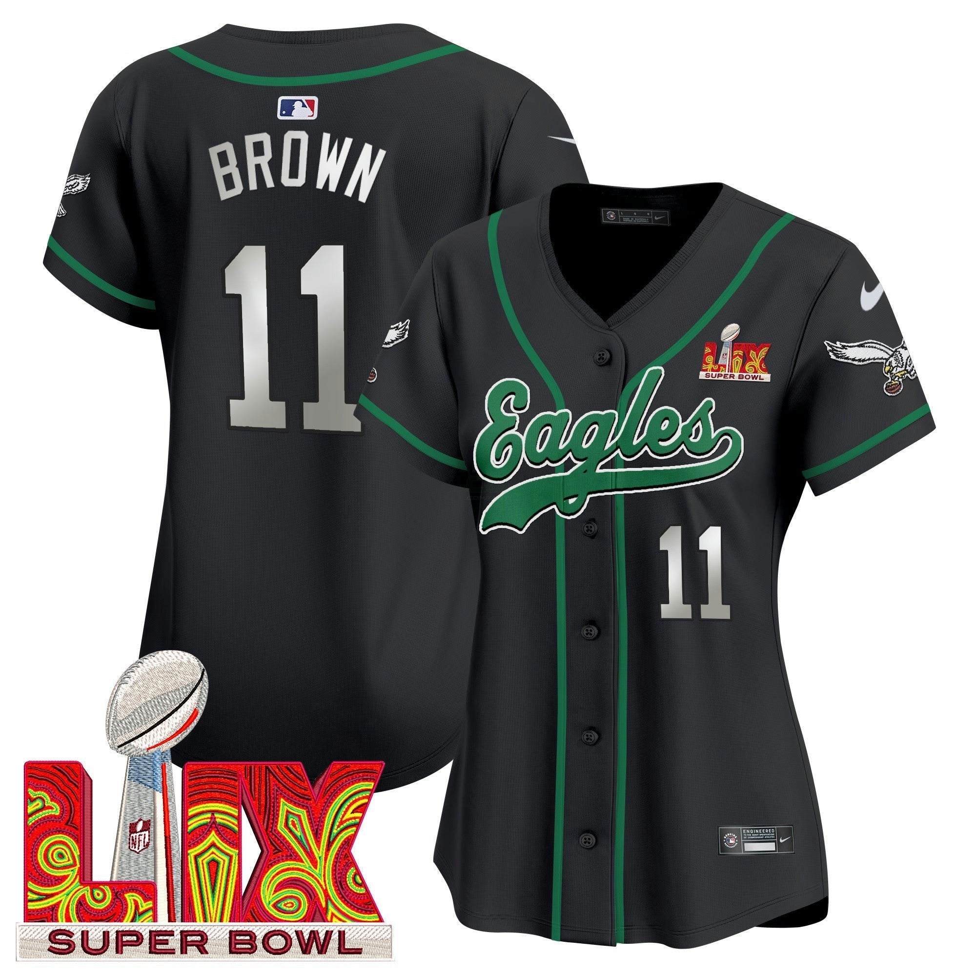 Camisa NFL Women’s Super Bowl LIX Patch Kelly Green Vapor Jersey