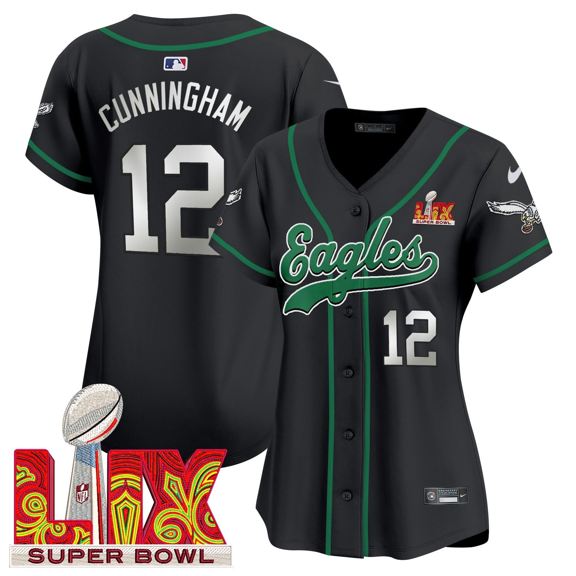 Camisa NFL Women’s Super Bowl LIX Patch Kelly Green Vapor Jersey