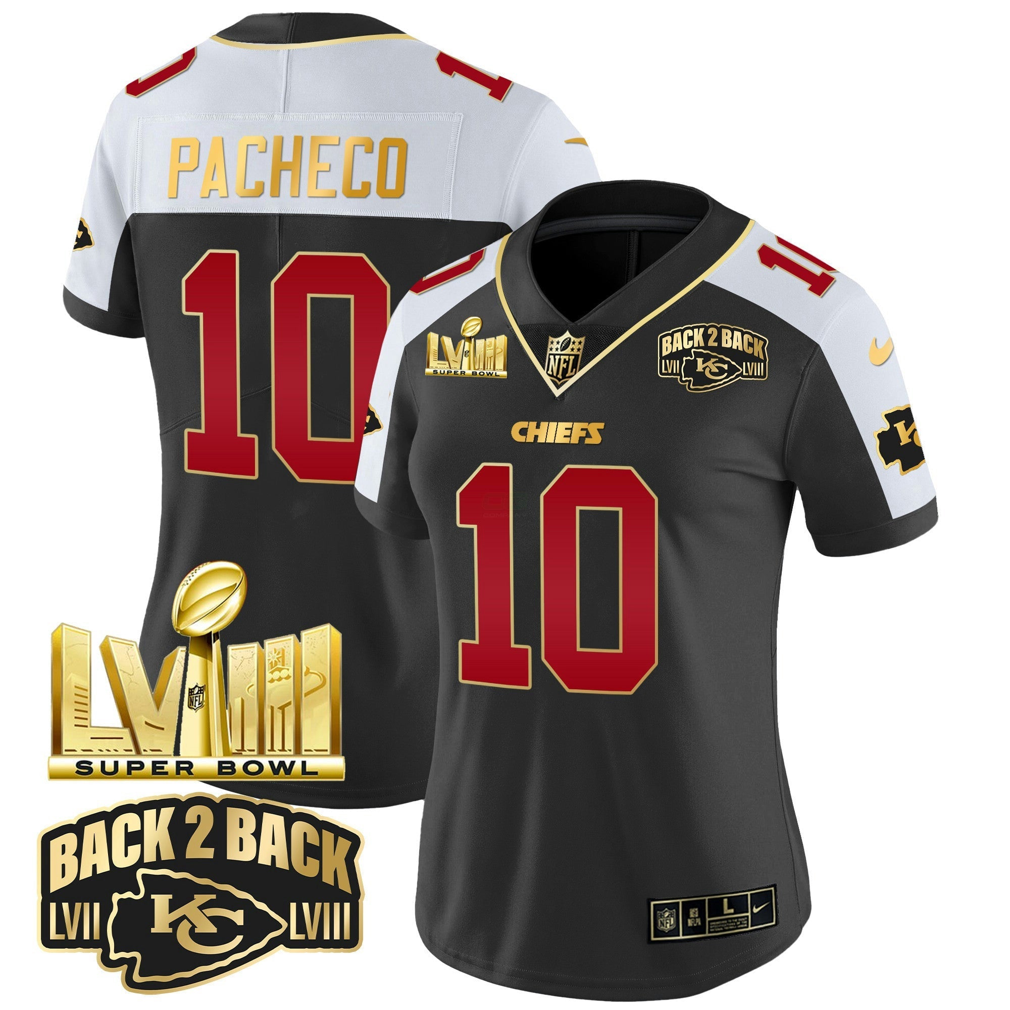 Camisa NFL Women’s Super Bowl LVIII & Back 2 Back Gold Patch Vapor Jersey